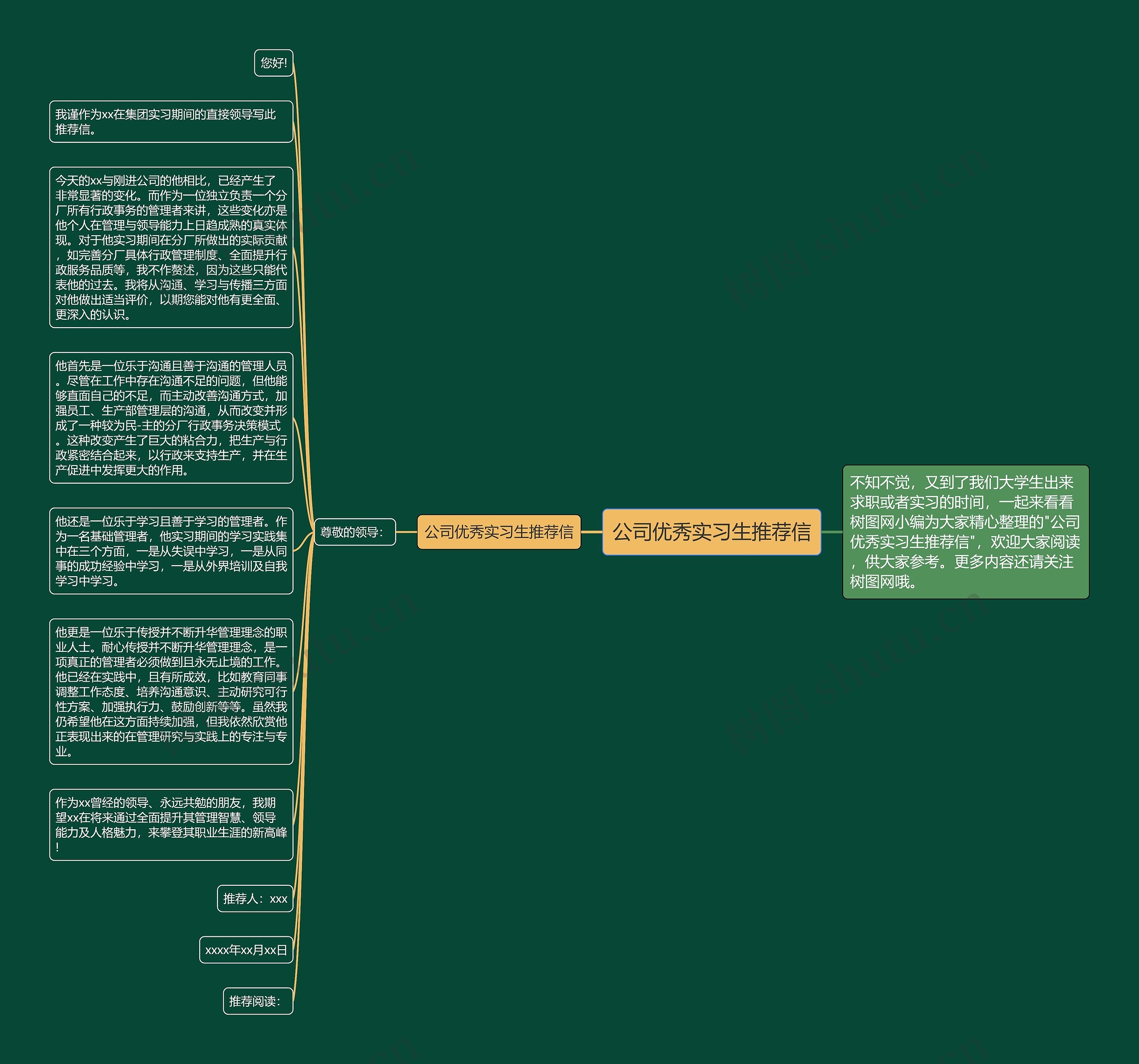 公司优秀实习生推荐信思维导图