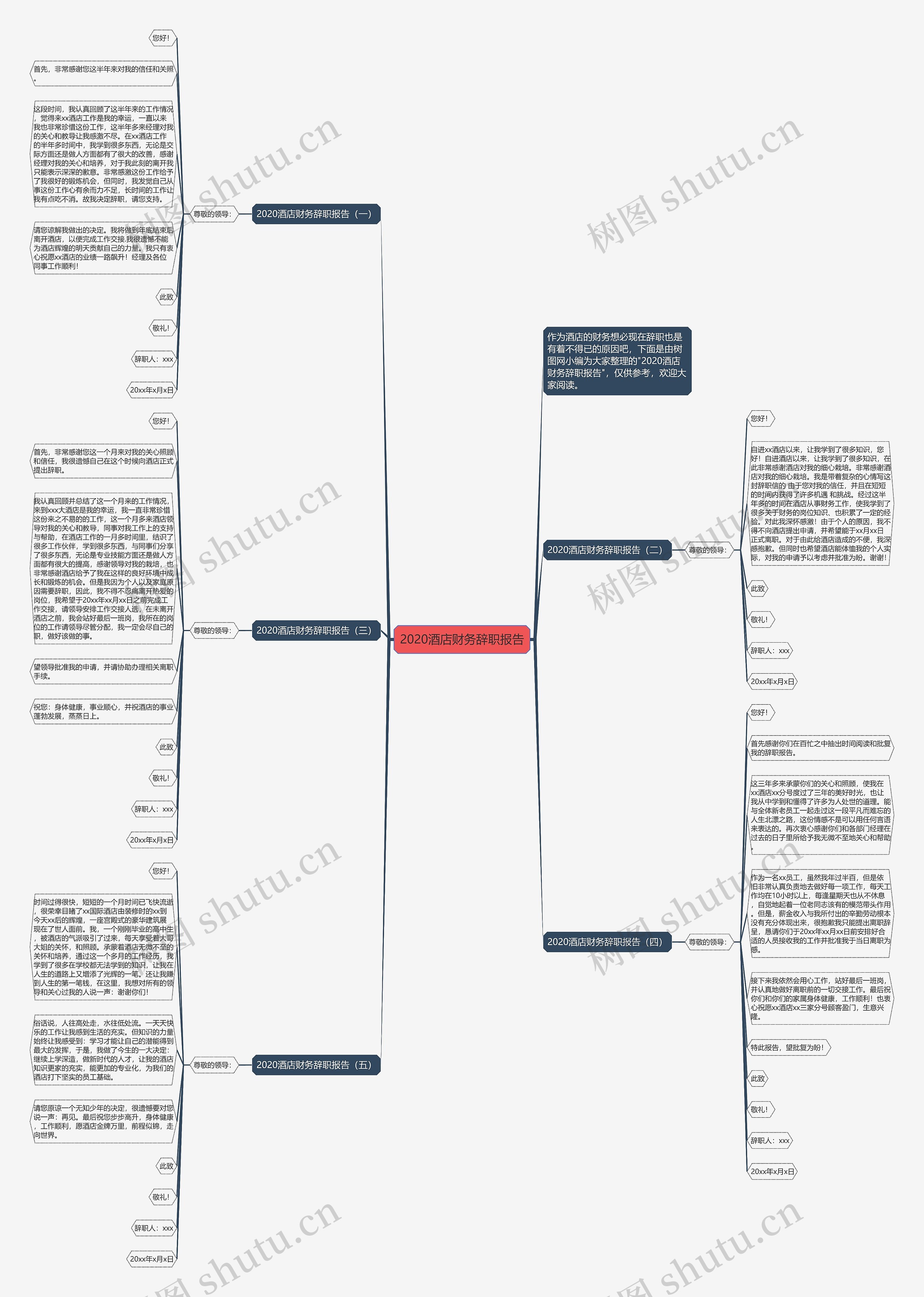 2020酒店财务辞职报告思维导图
