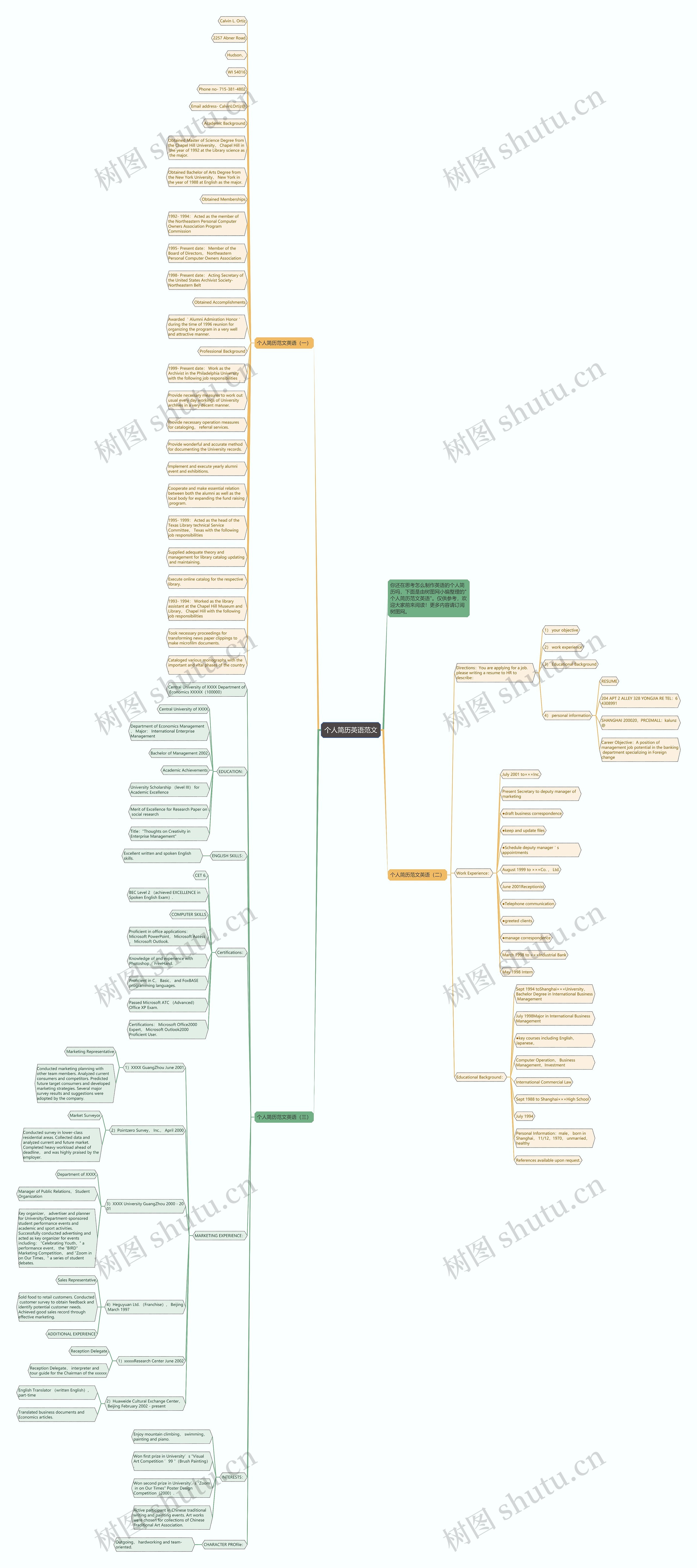 个人简历英语范文思维导图