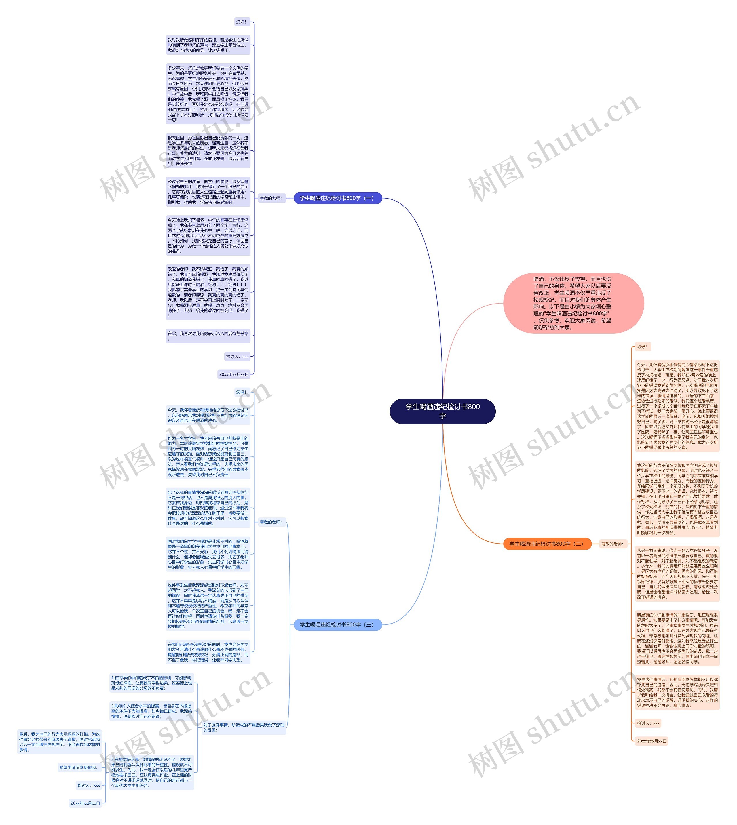 学生喝酒违纪检讨书800字思维导图