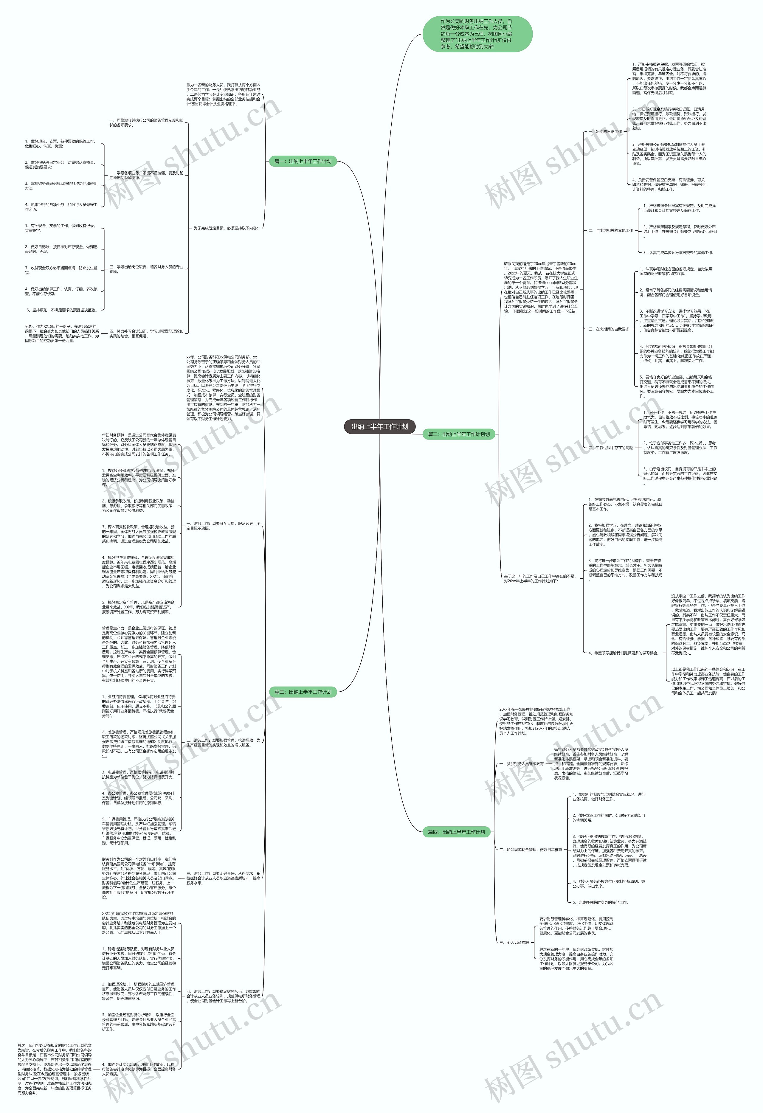 出纳上半年工作计划思维导图