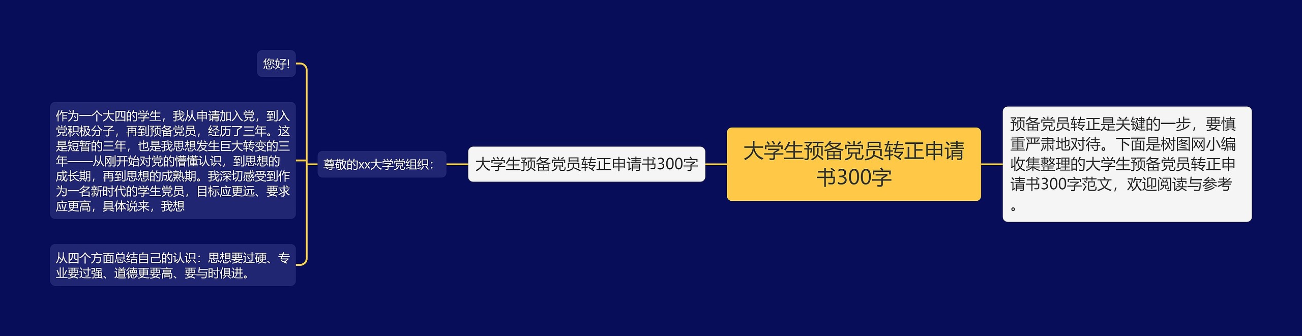 大学生预备党员转正申请书300字思维导图