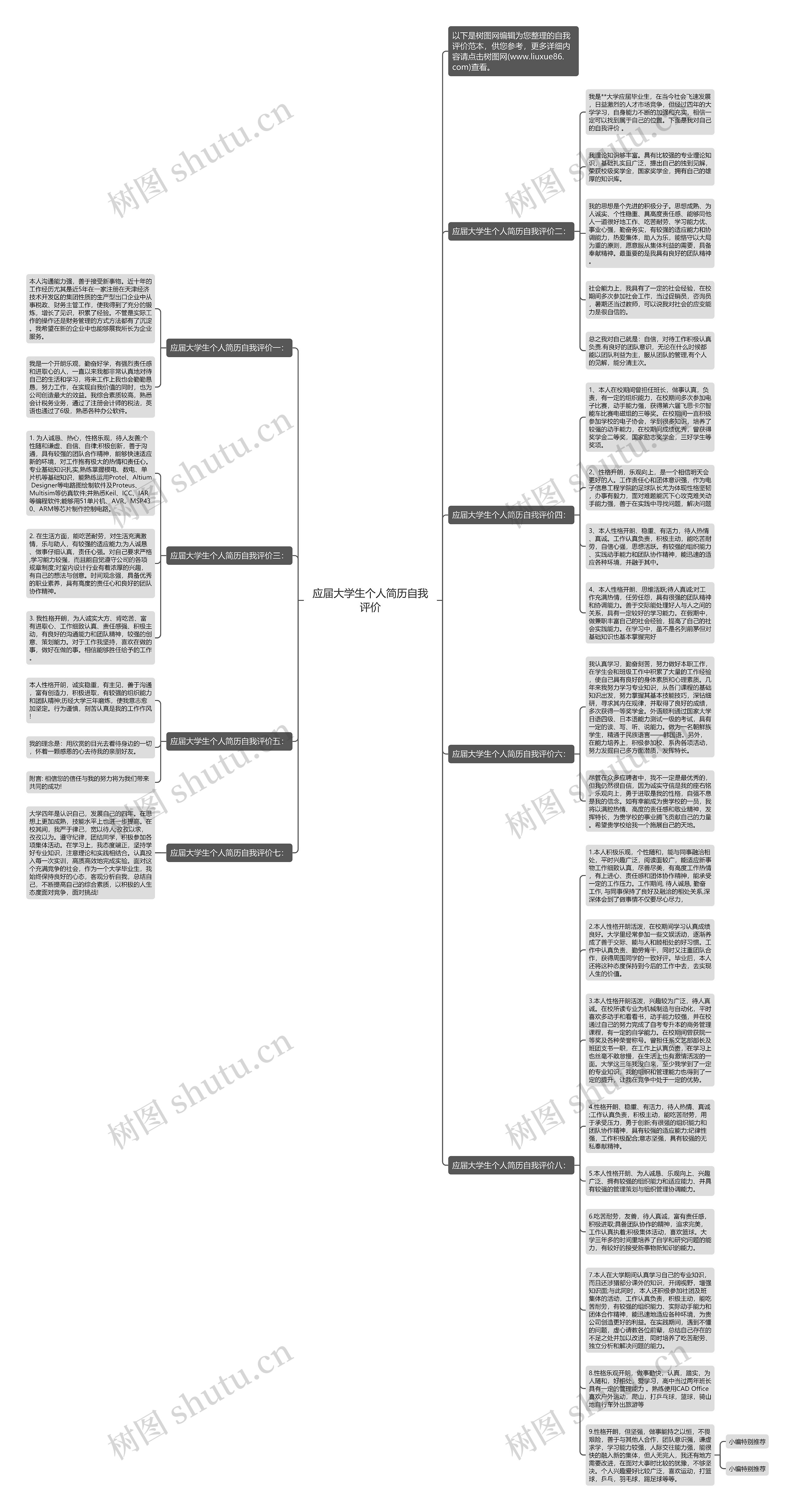 应届大学生个人简历自我评价思维导图