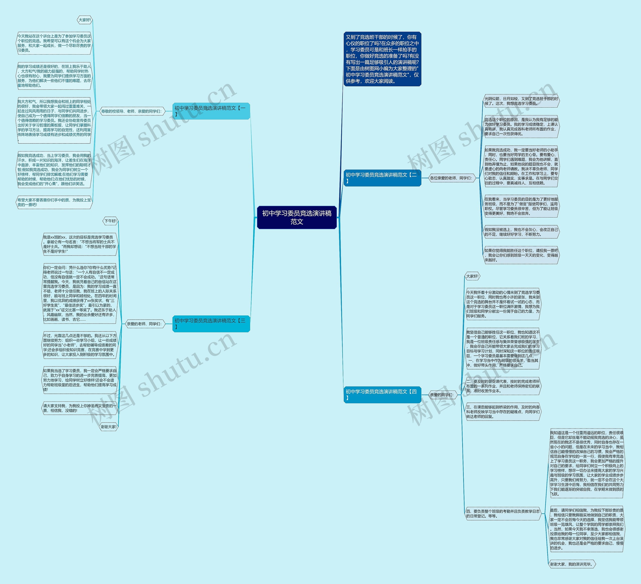 初中学习委员竞选演讲稿范文思维导图