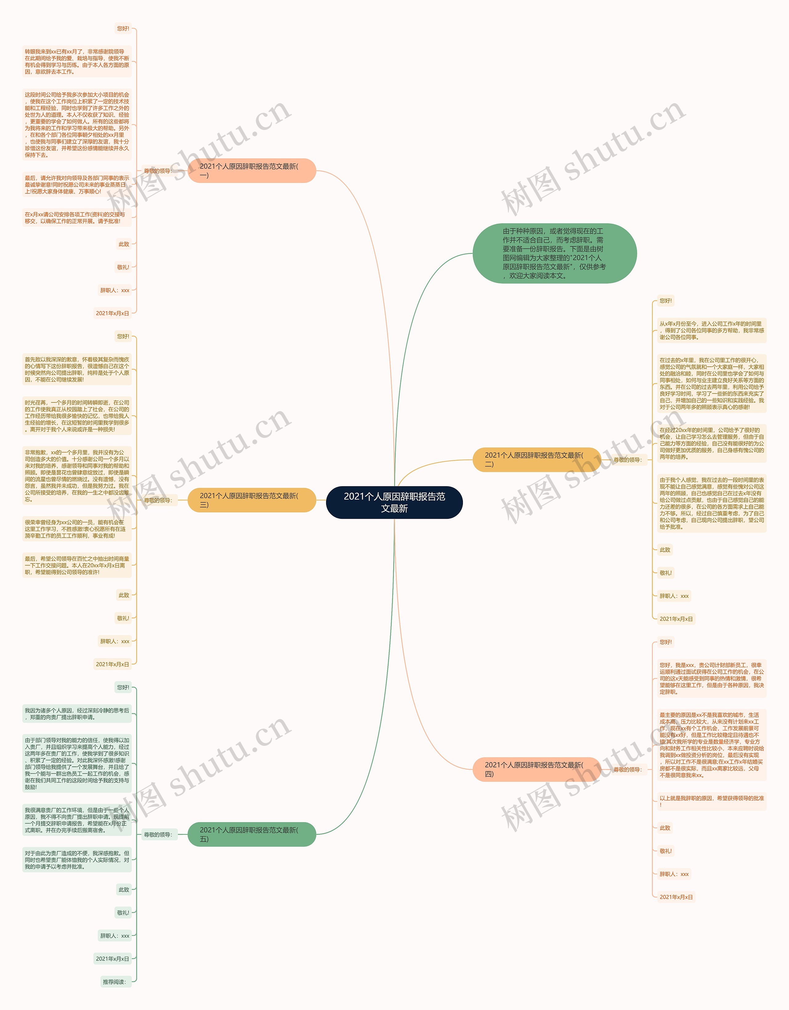 2021个人原因辞职报告范文最新思维导图