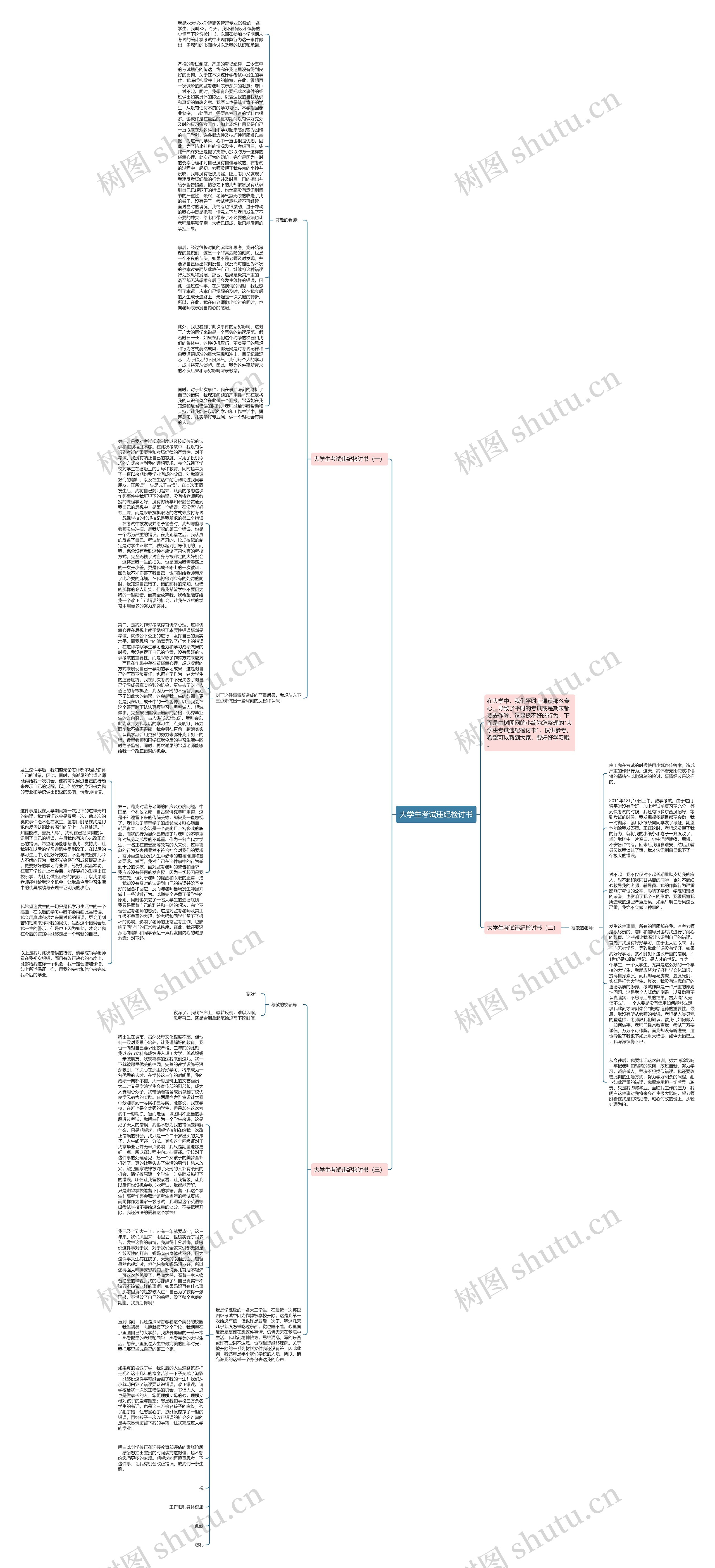 大学生考试违纪检讨书思维导图