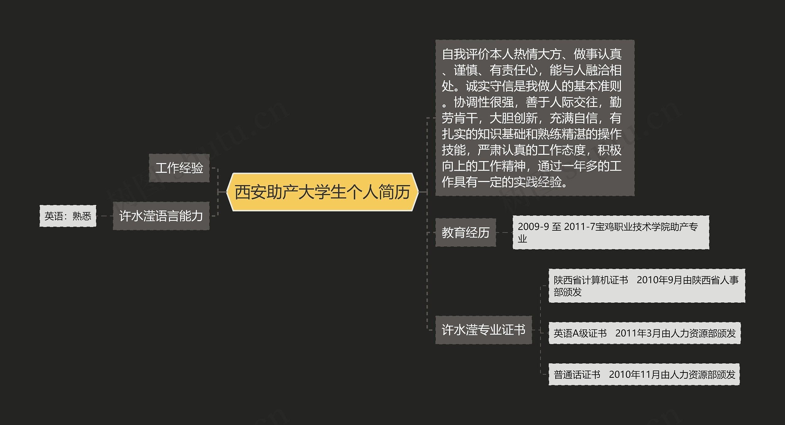 西安助产大学生个人简历思维导图