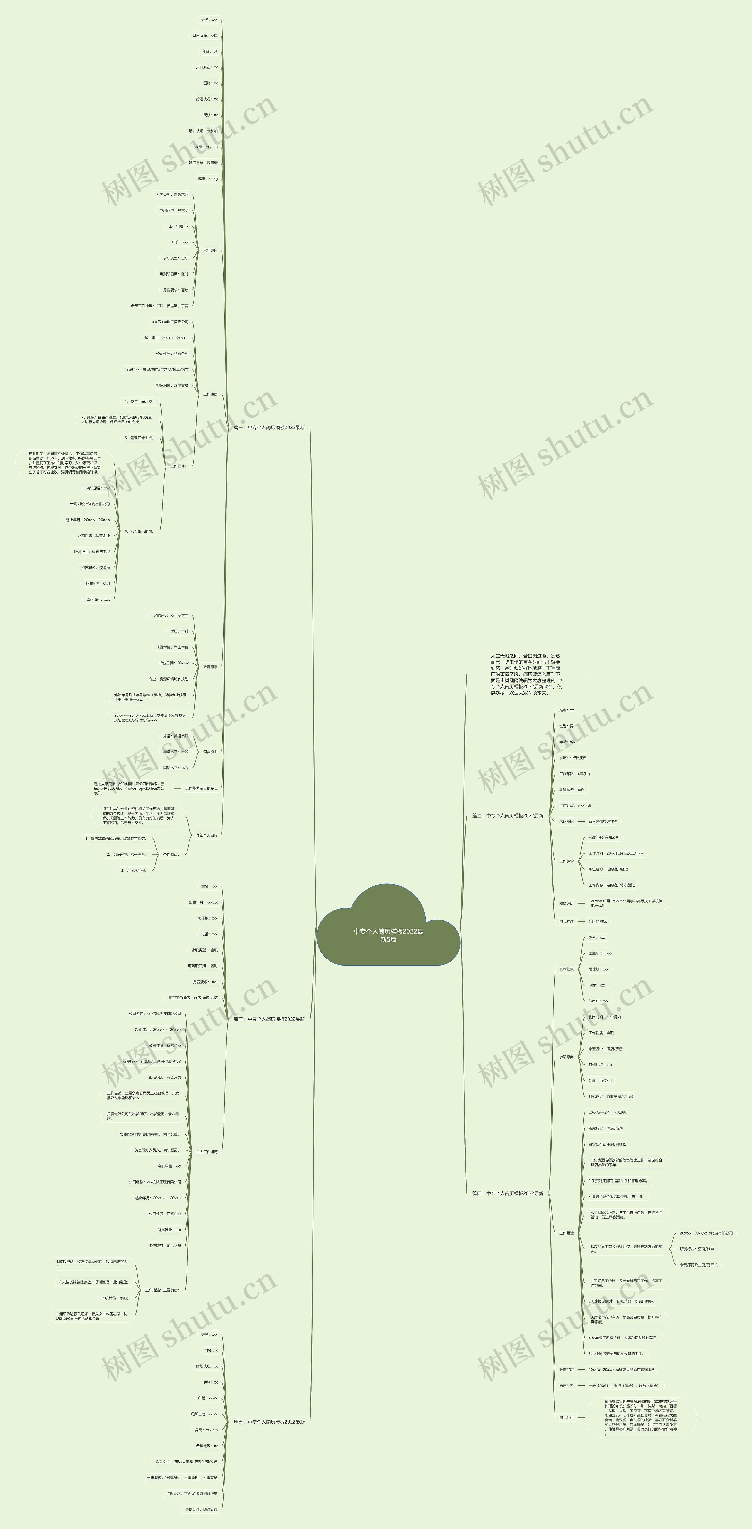 中专个人简历2022最新5篇思维导图