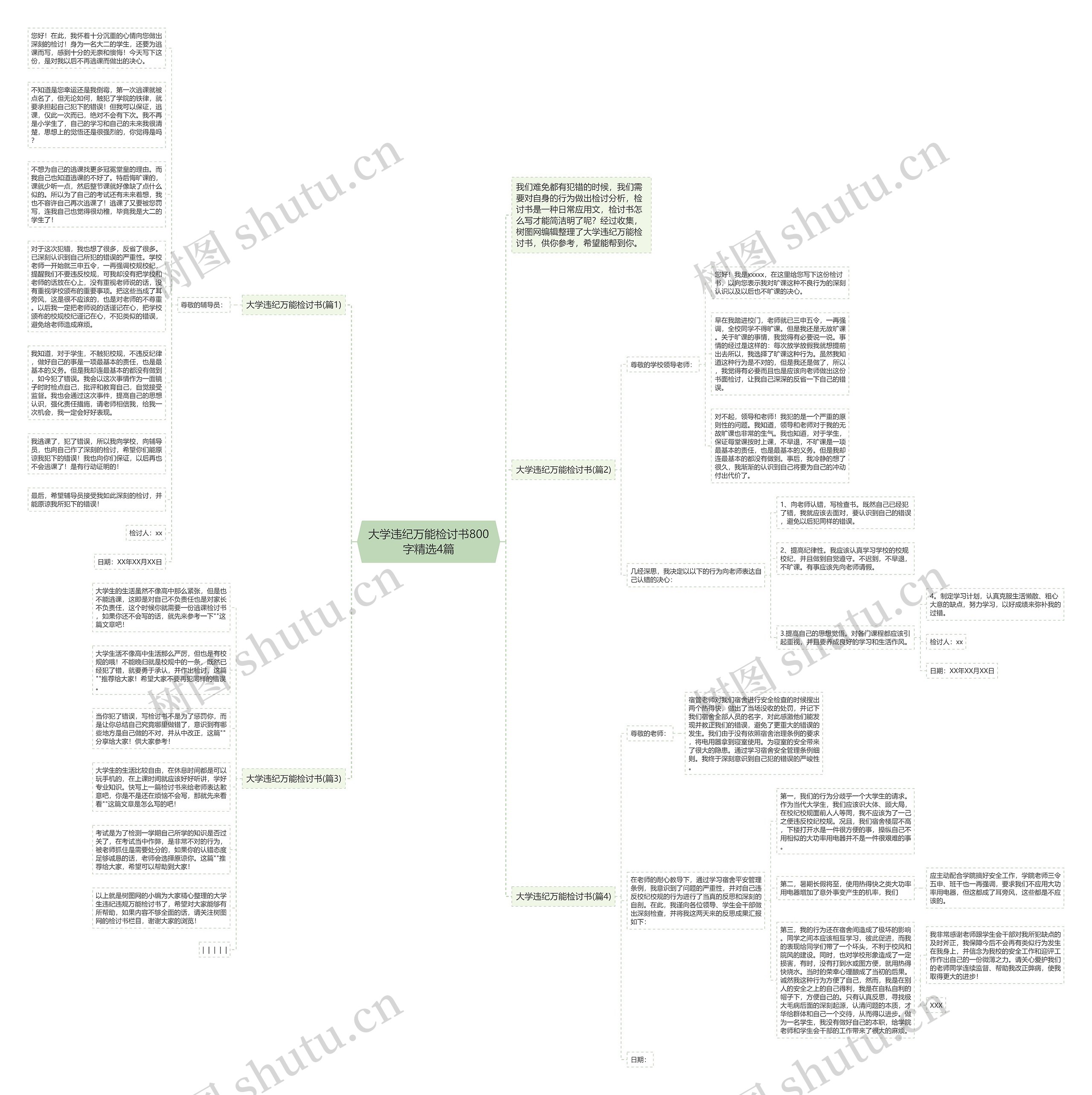 大学违纪万能检讨书800字精选4篇思维导图