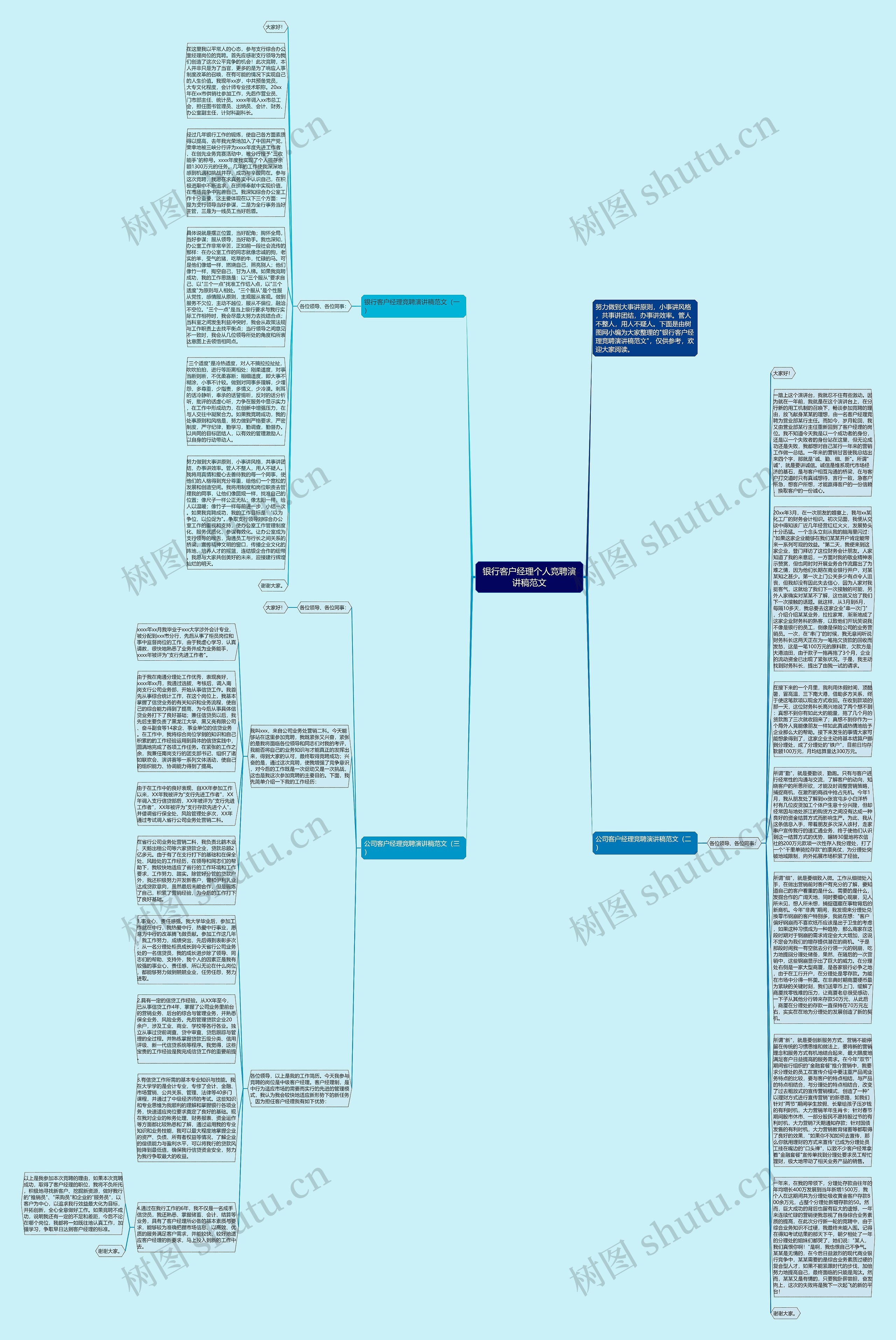 银行客户经理个人竞聘演讲稿范文思维导图