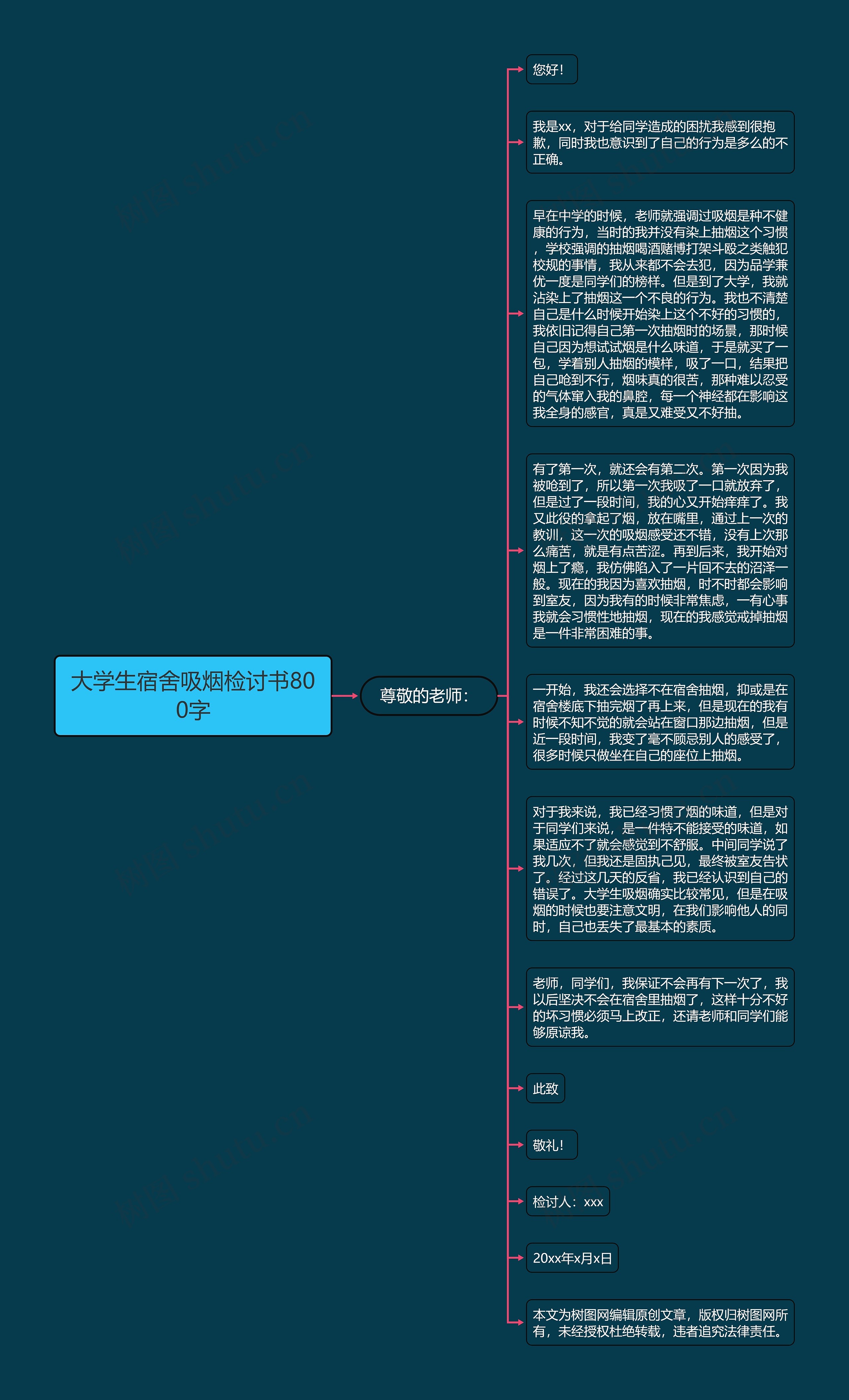 大学生宿舍吸烟检讨书800字