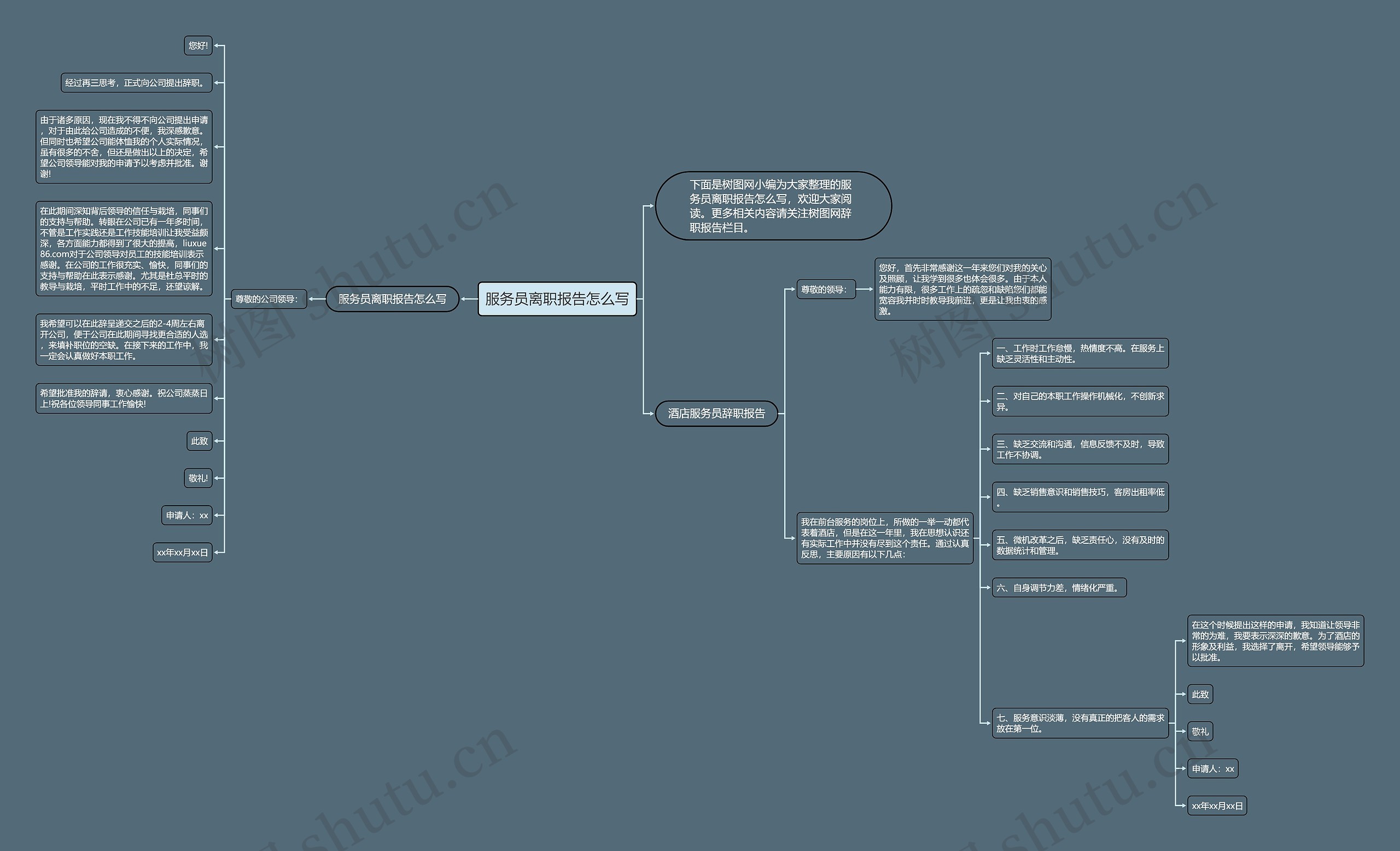 服务员离职报告怎么写思维导图
