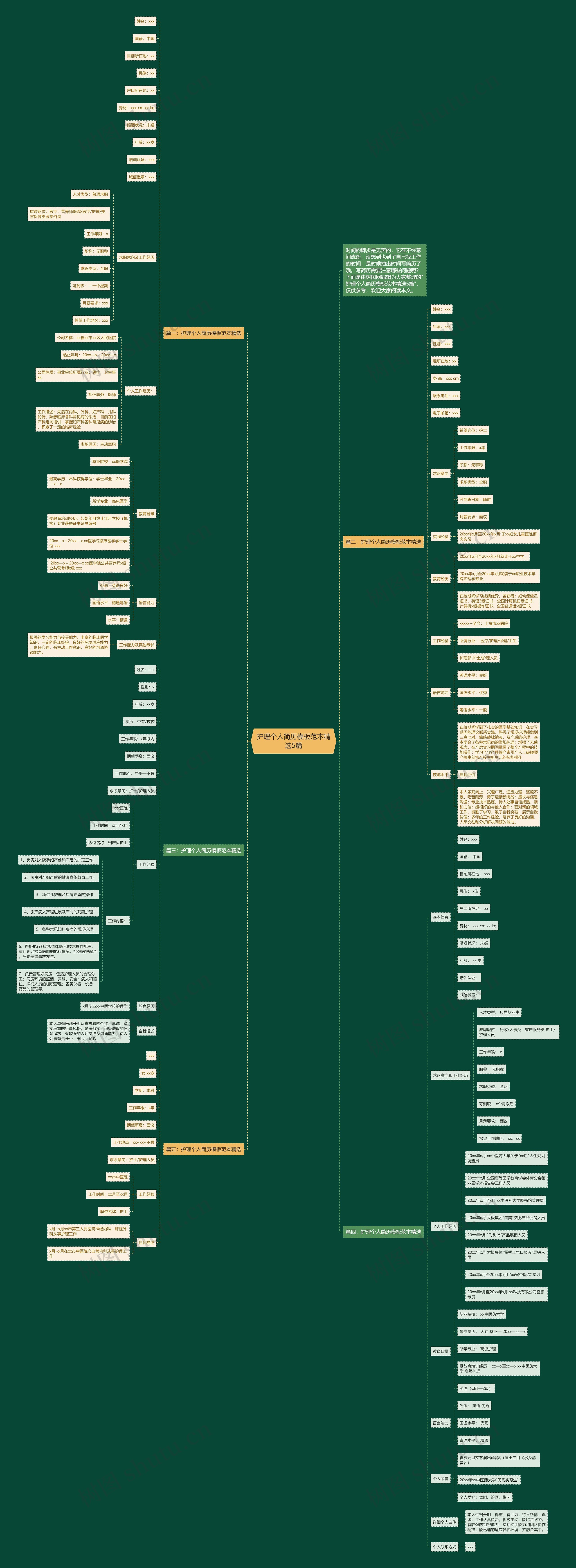 护理个人简历范本精选5篇思维导图