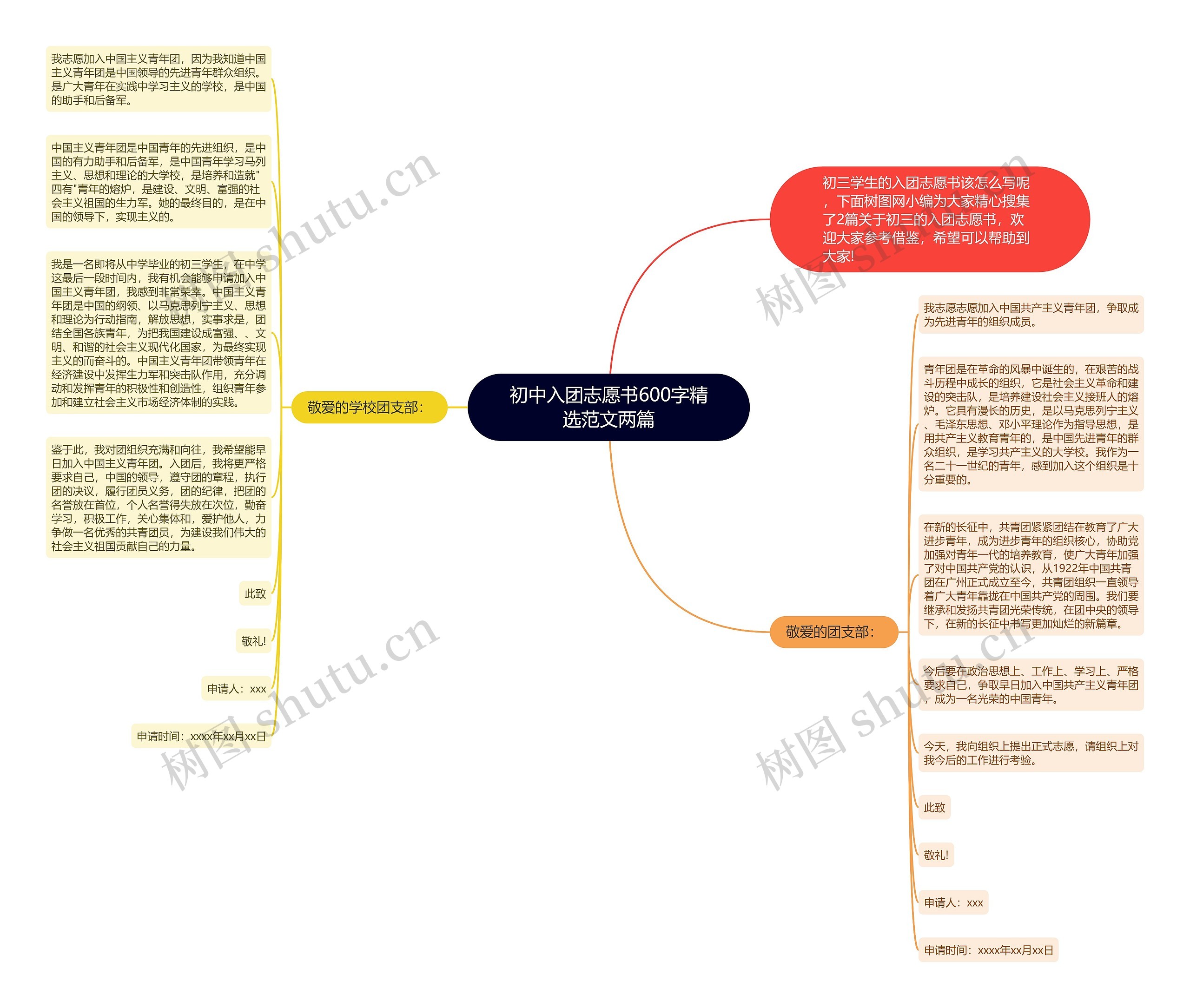 初中入团志愿书600字精选范文两篇思维导图