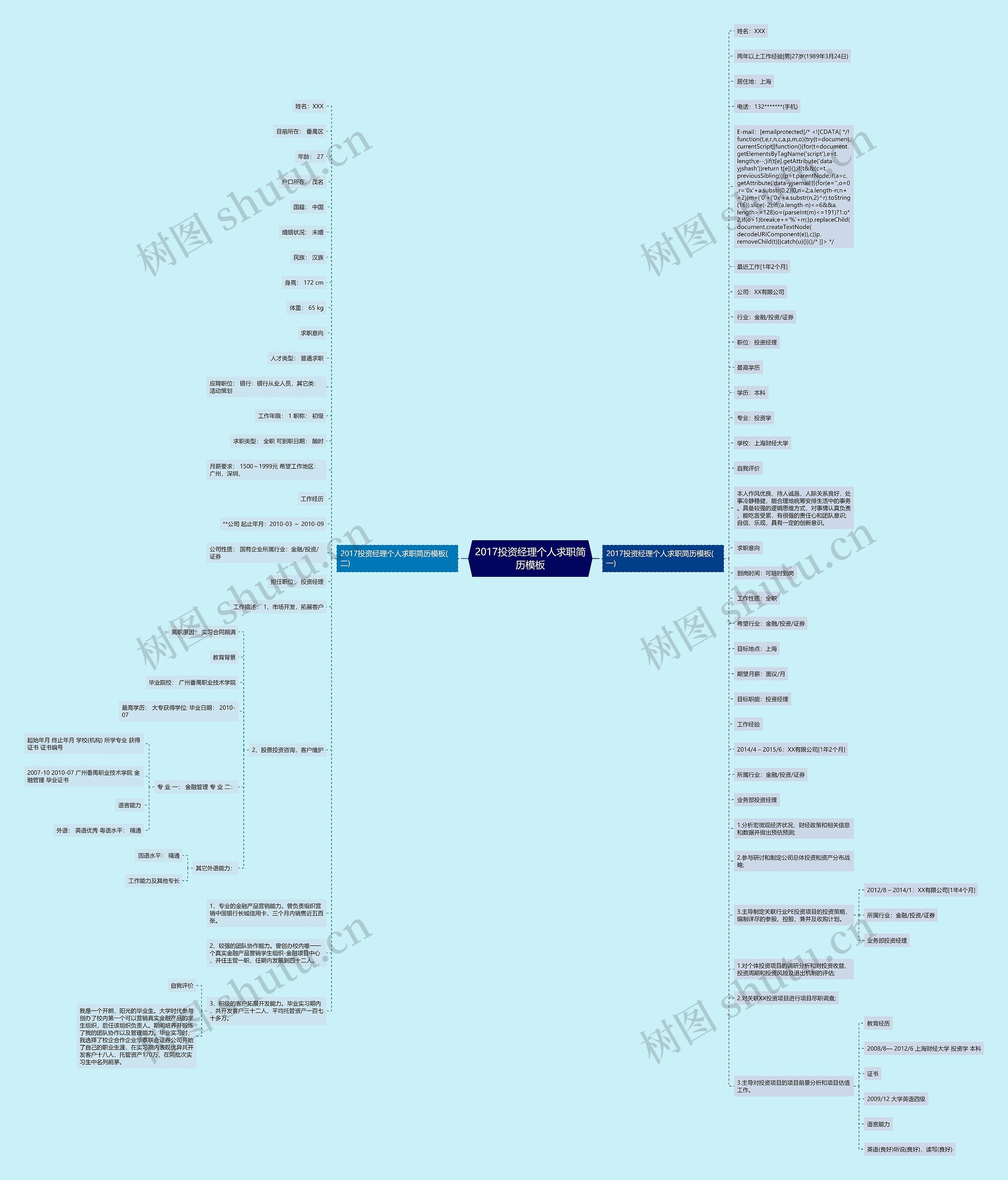 2017投资经理个人求职简历思维导图