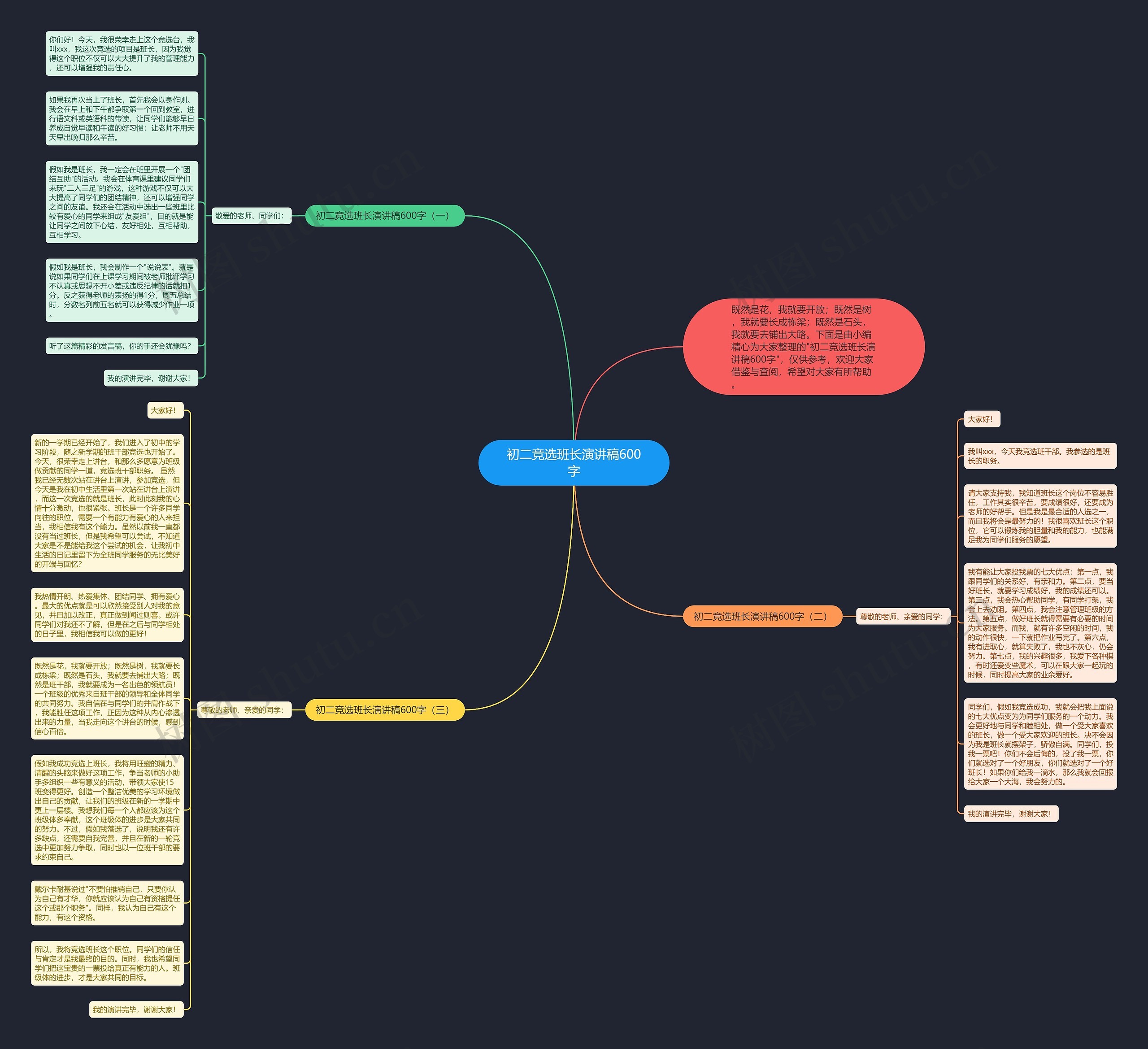 初二竞选班长演讲稿600字思维导图