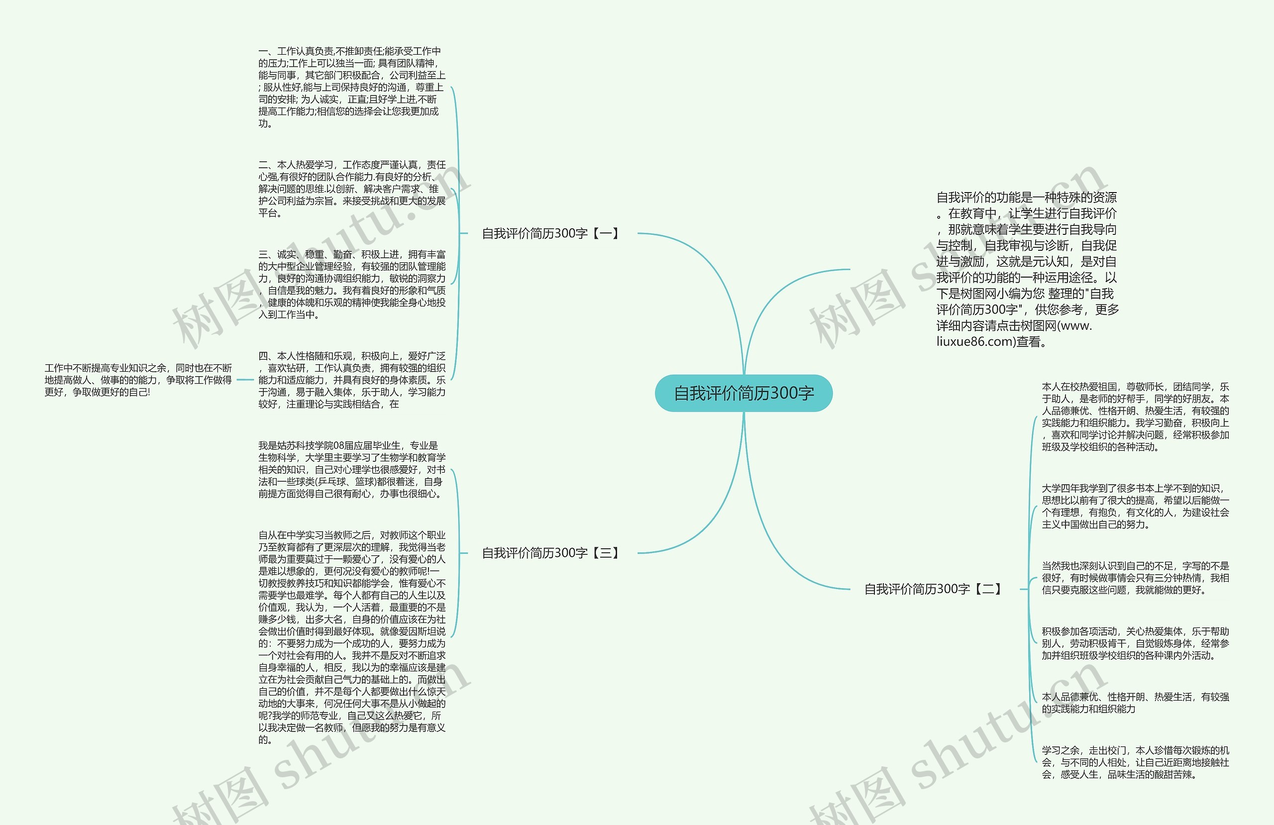 自我评价简历300字思维导图