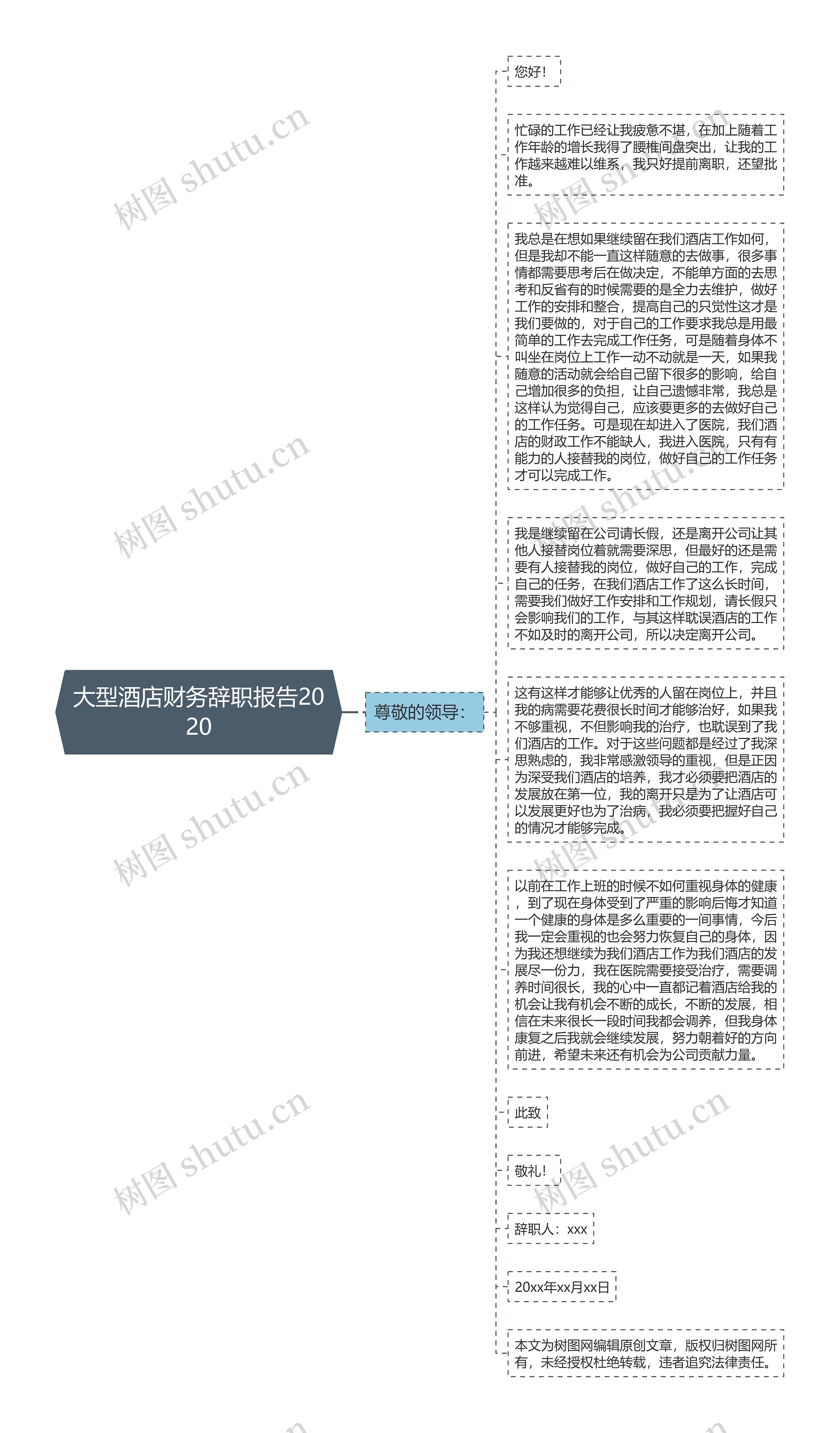 大型酒店财务辞职报告2020思维导图