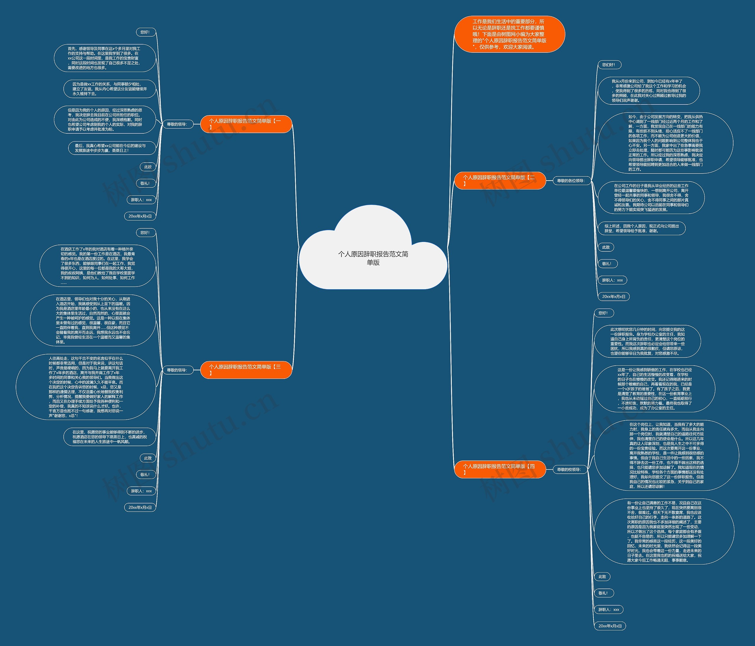 个人原因辞职报告范文简单版思维导图