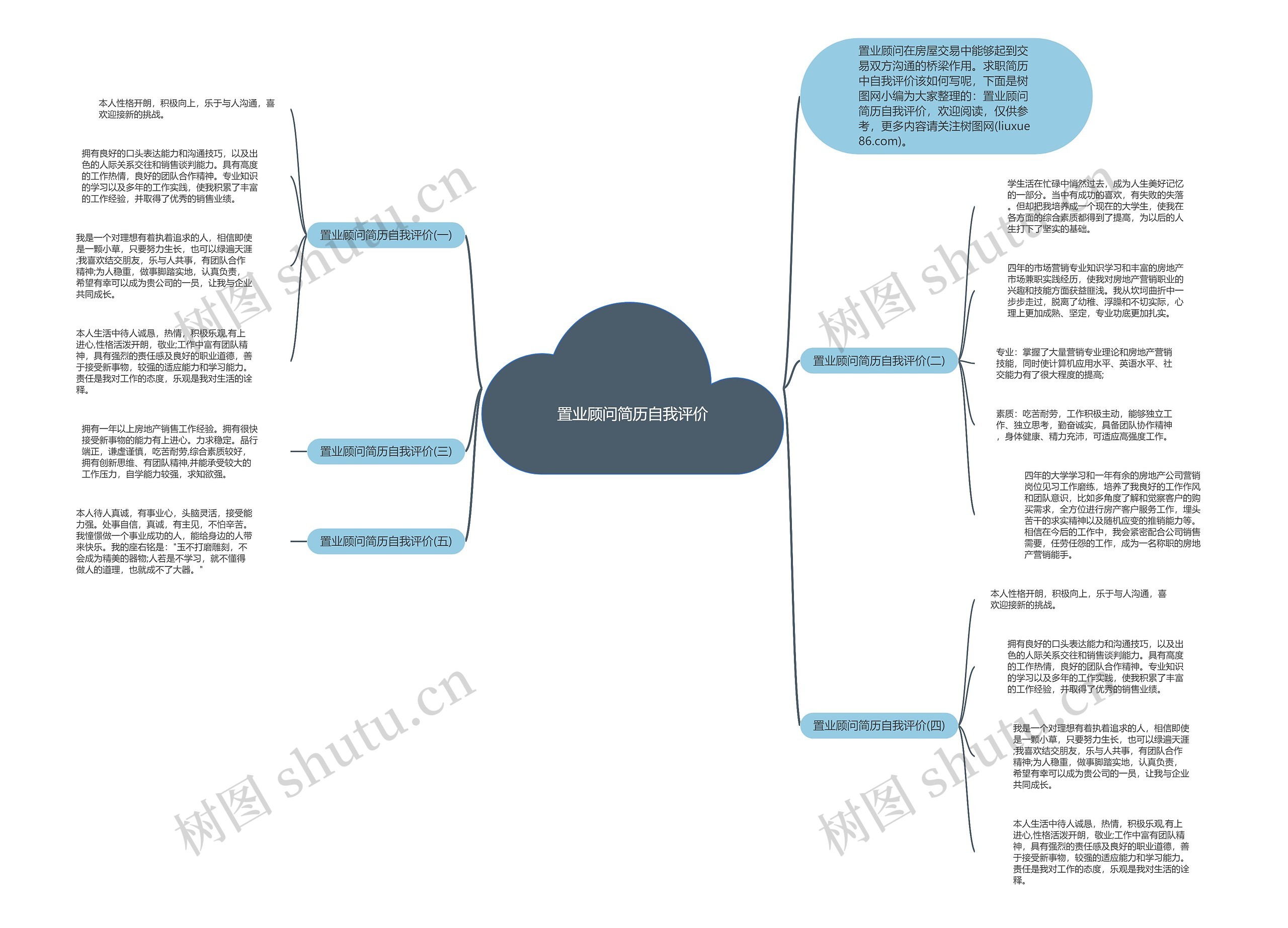 置业顾问简历自我评价思维导图