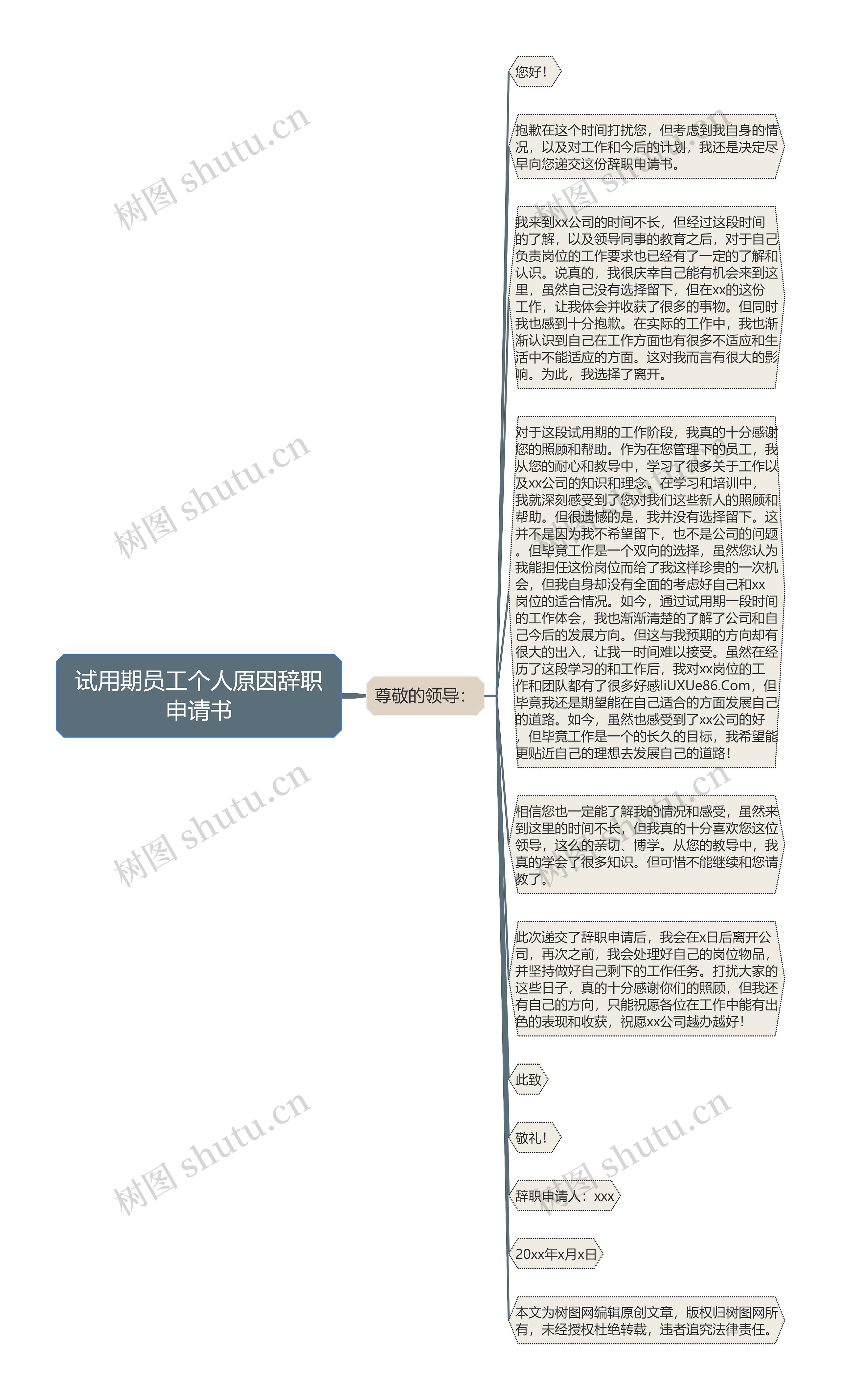 试用期员工个人原因辞职申请书思维导图