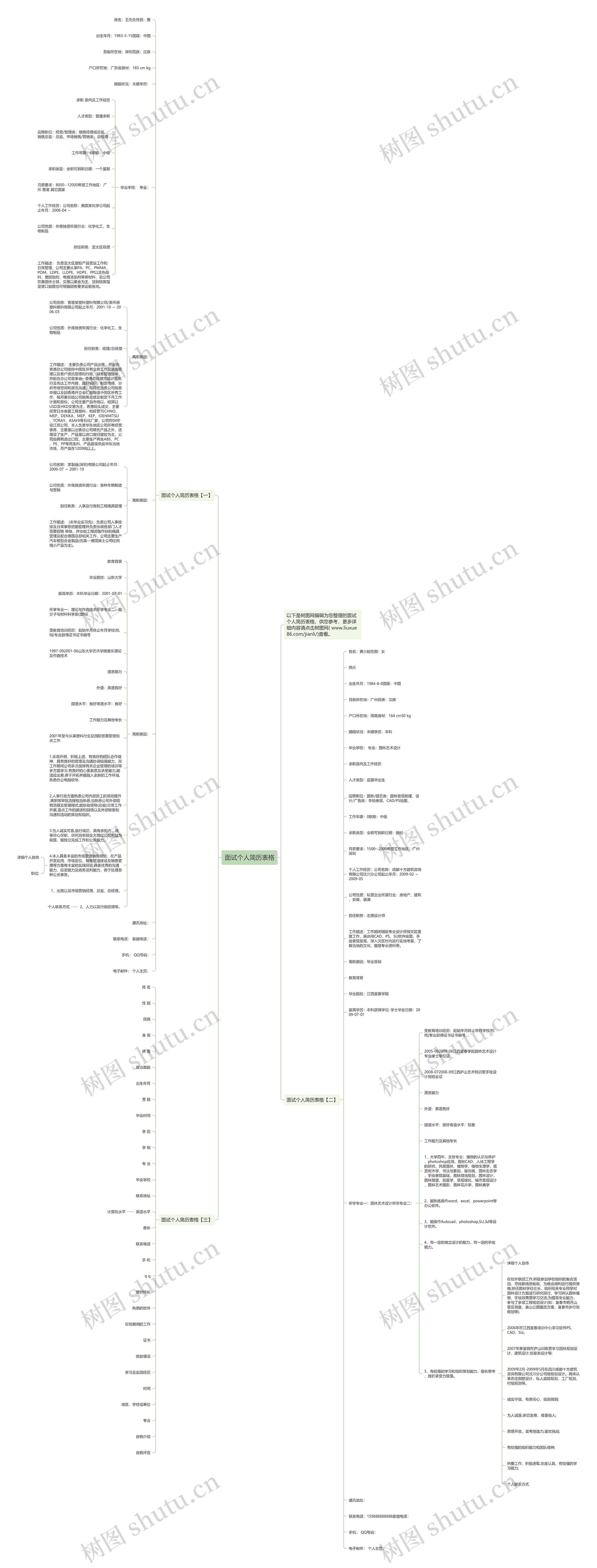 面试个人简历表格思维导图