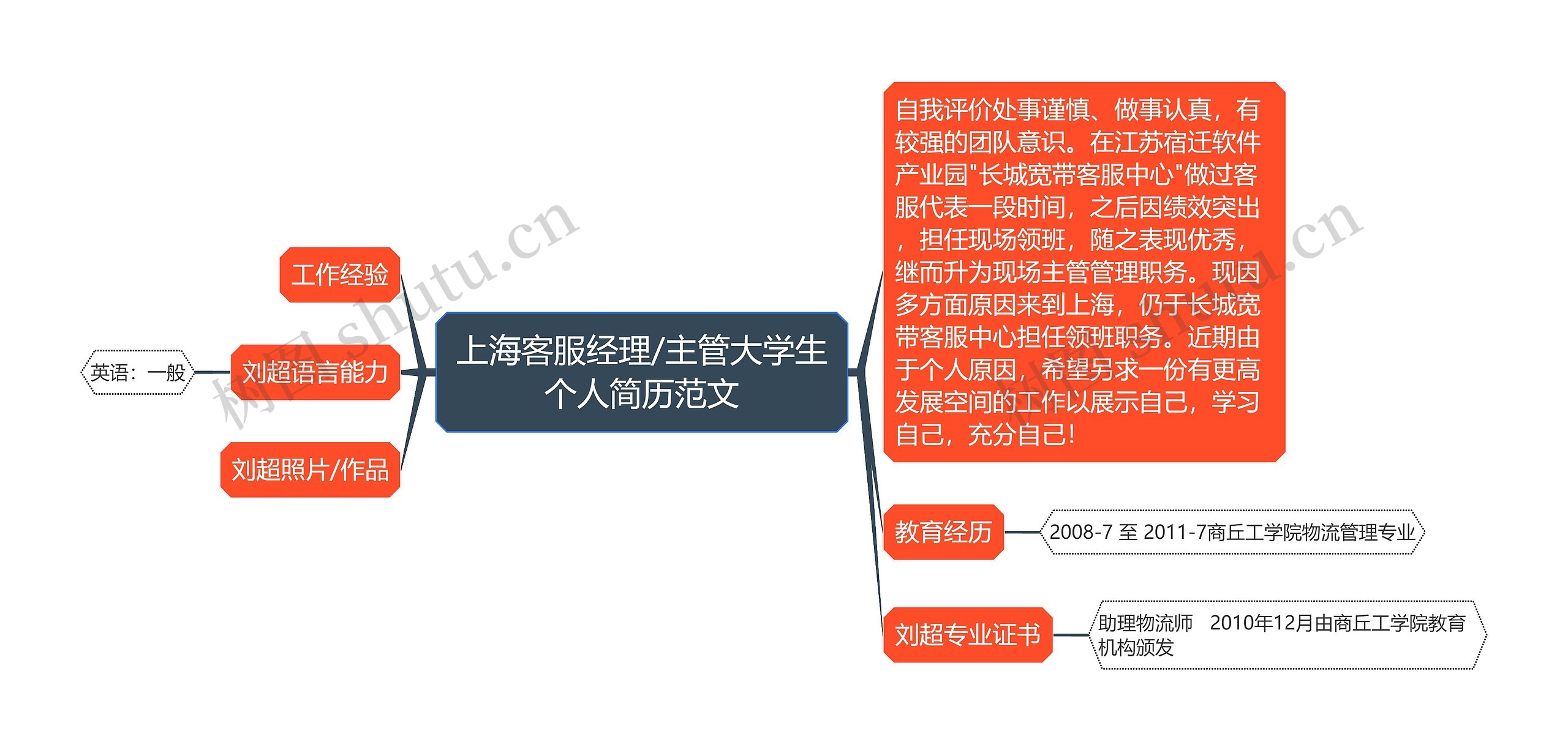 上海客服经理/主管大学生个人简历范文思维导图
