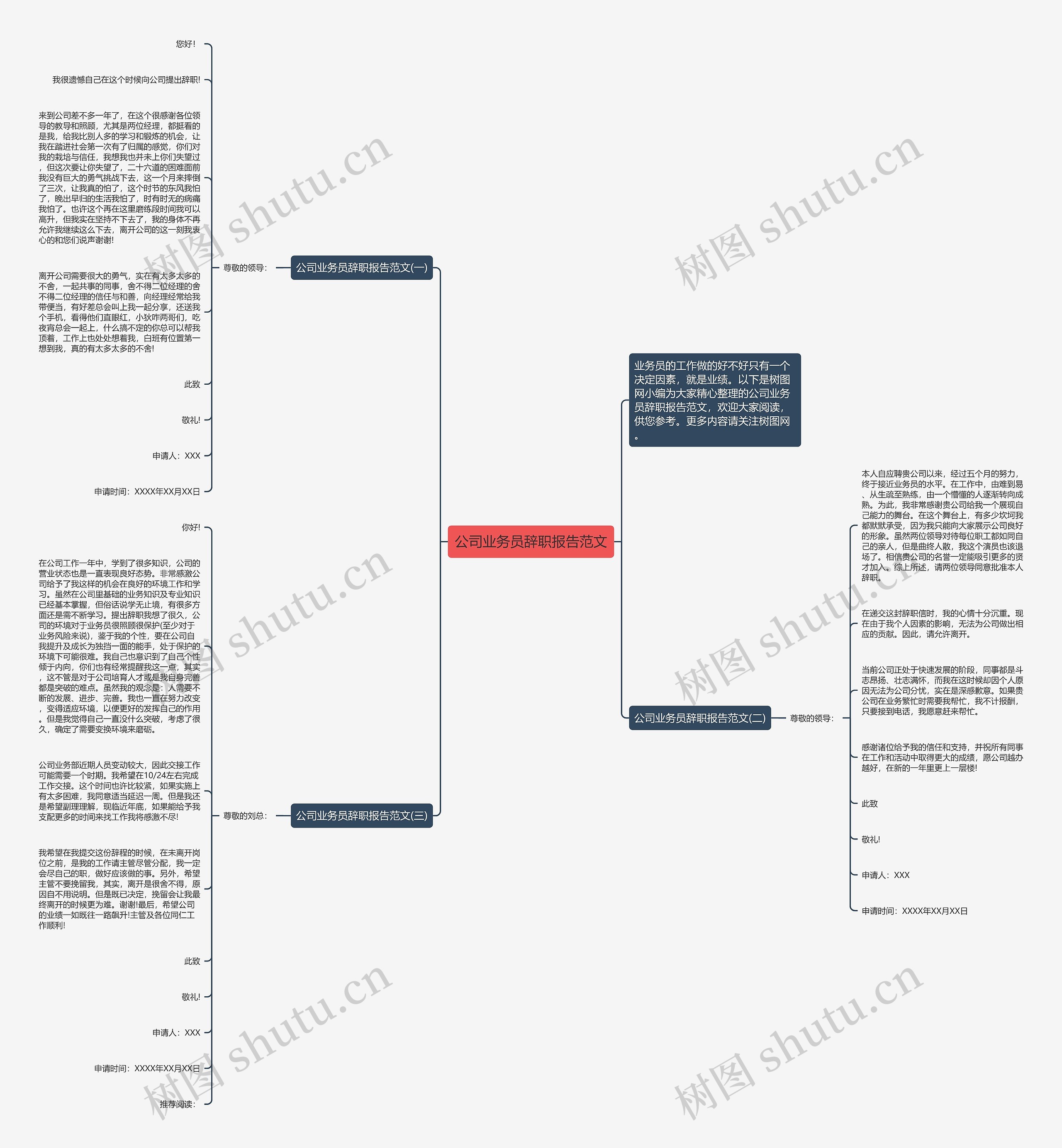 公司业务员辞职报告范文思维导图
