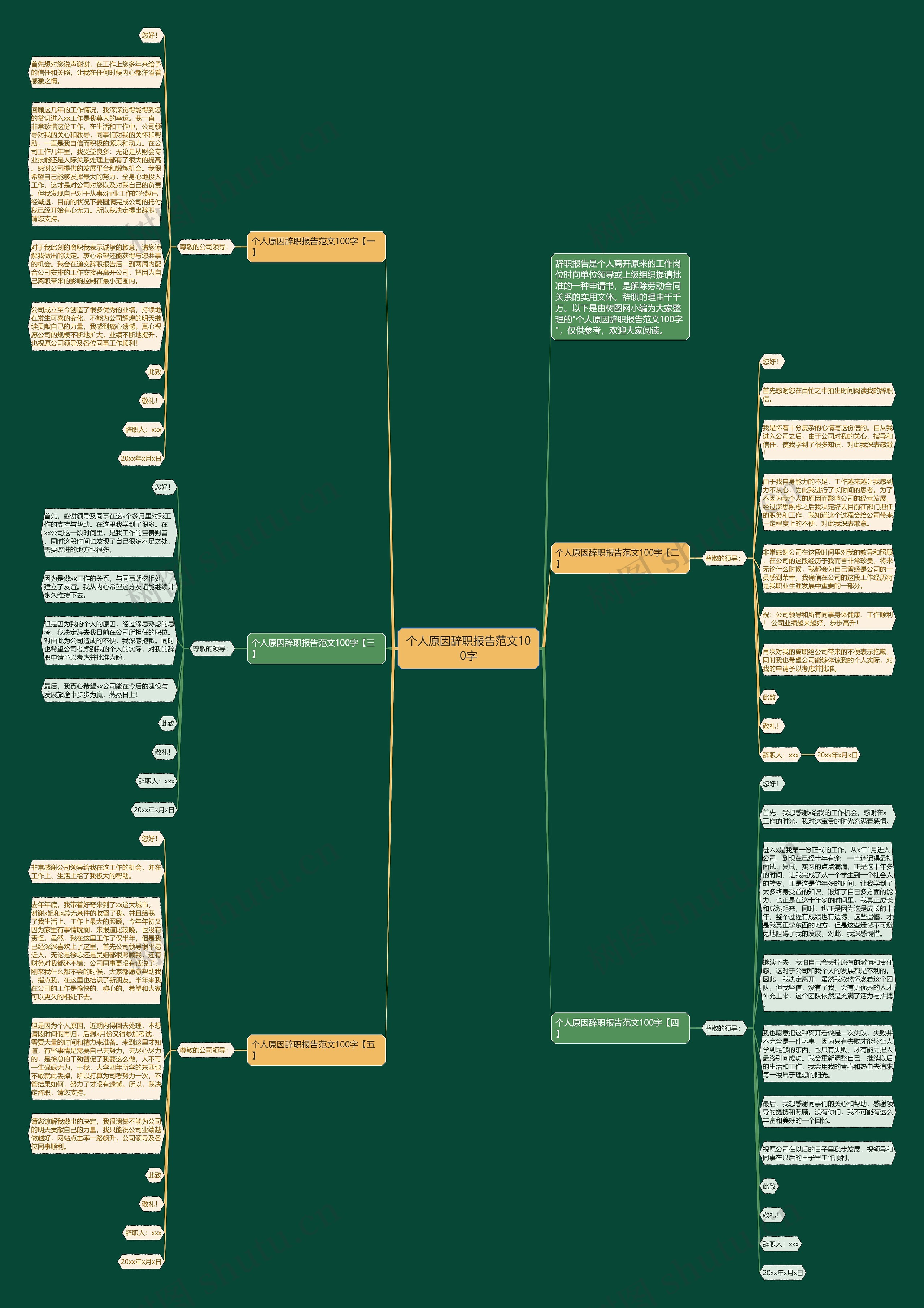 个人原因辞职报告范文100字思维导图