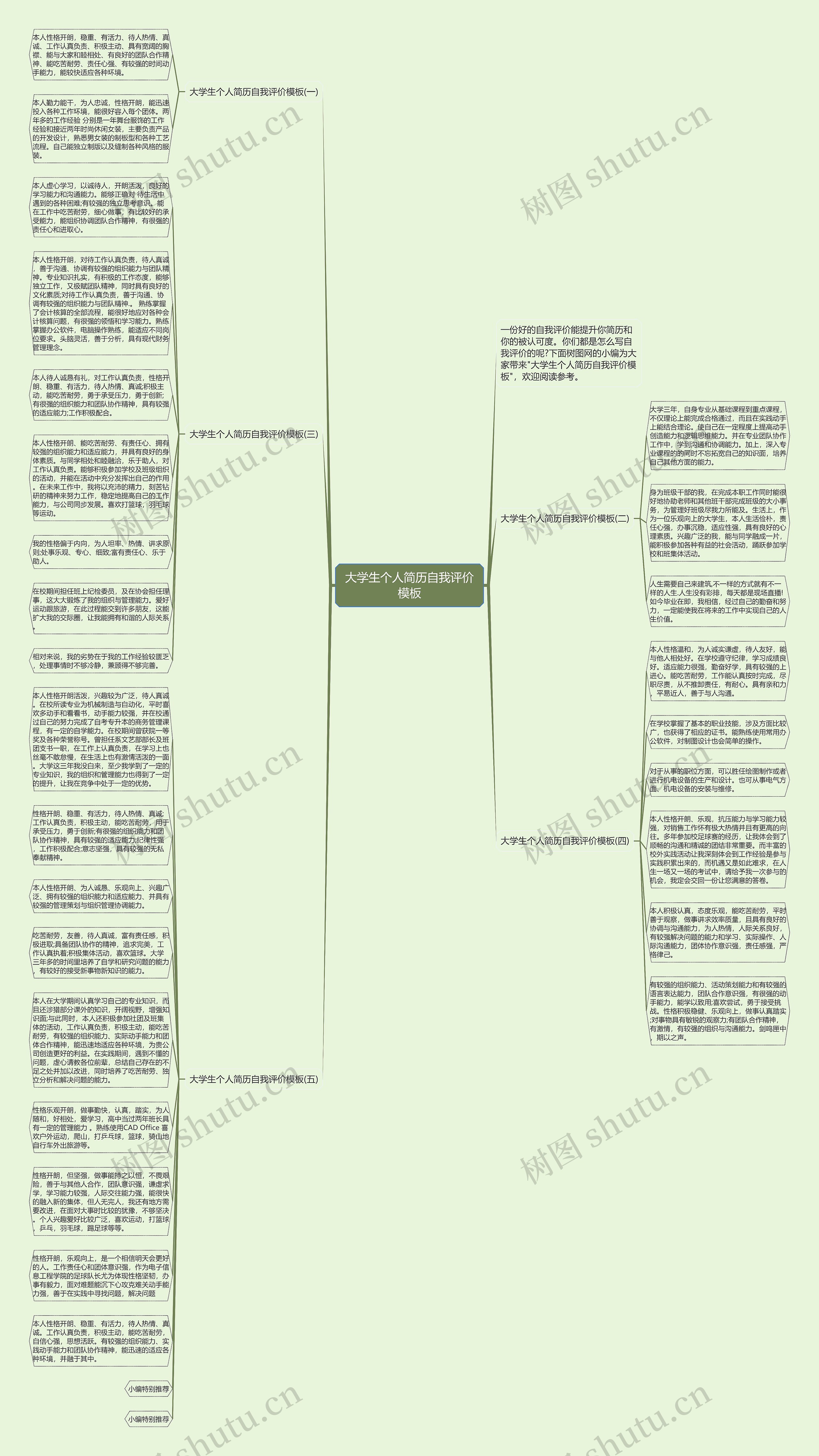 大学生个人简历自我评价思维导图