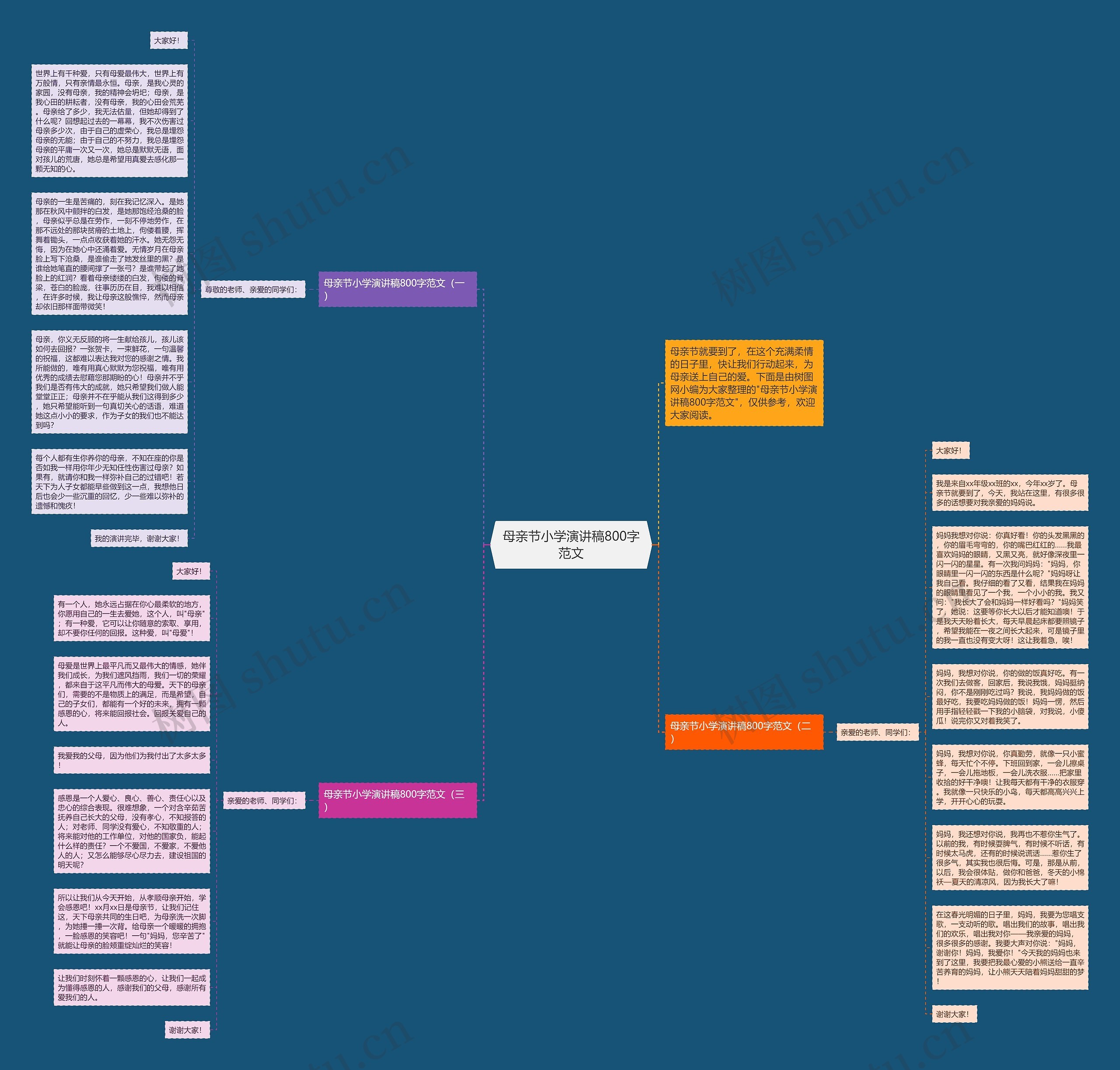 母亲节小学演讲稿800字范文思维导图