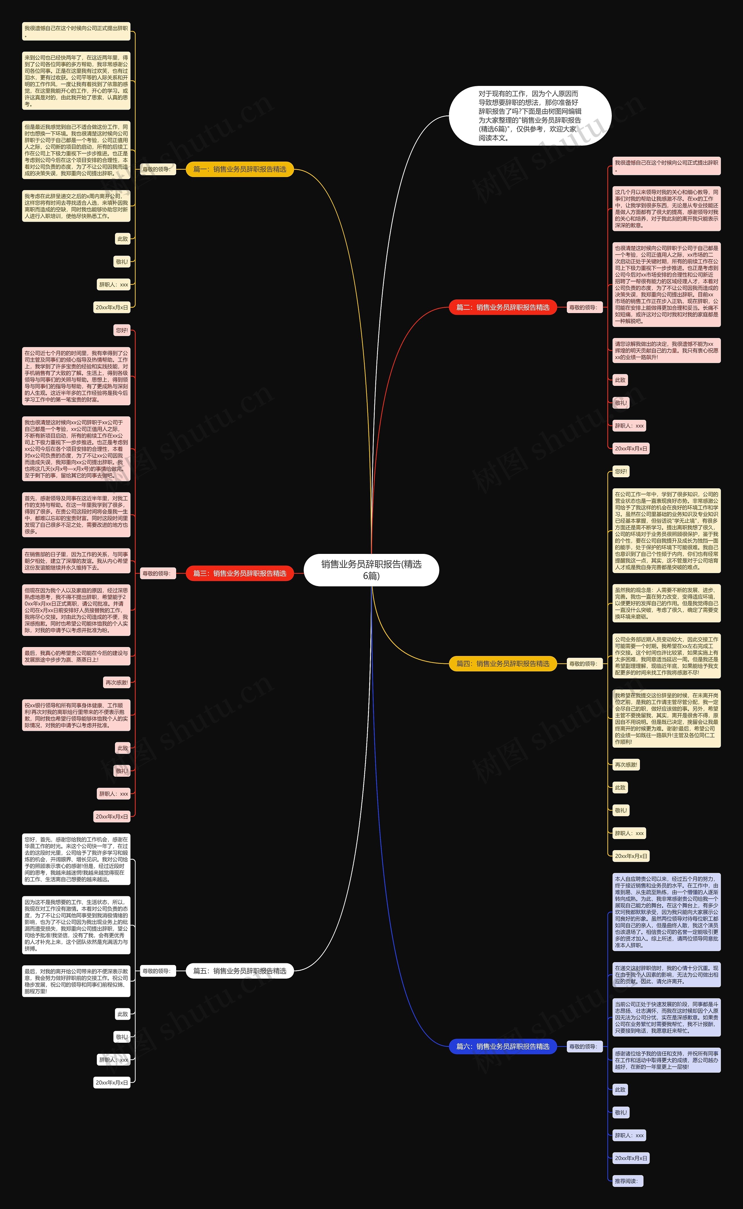 销售业务员辞职报告(精选6篇)思维导图