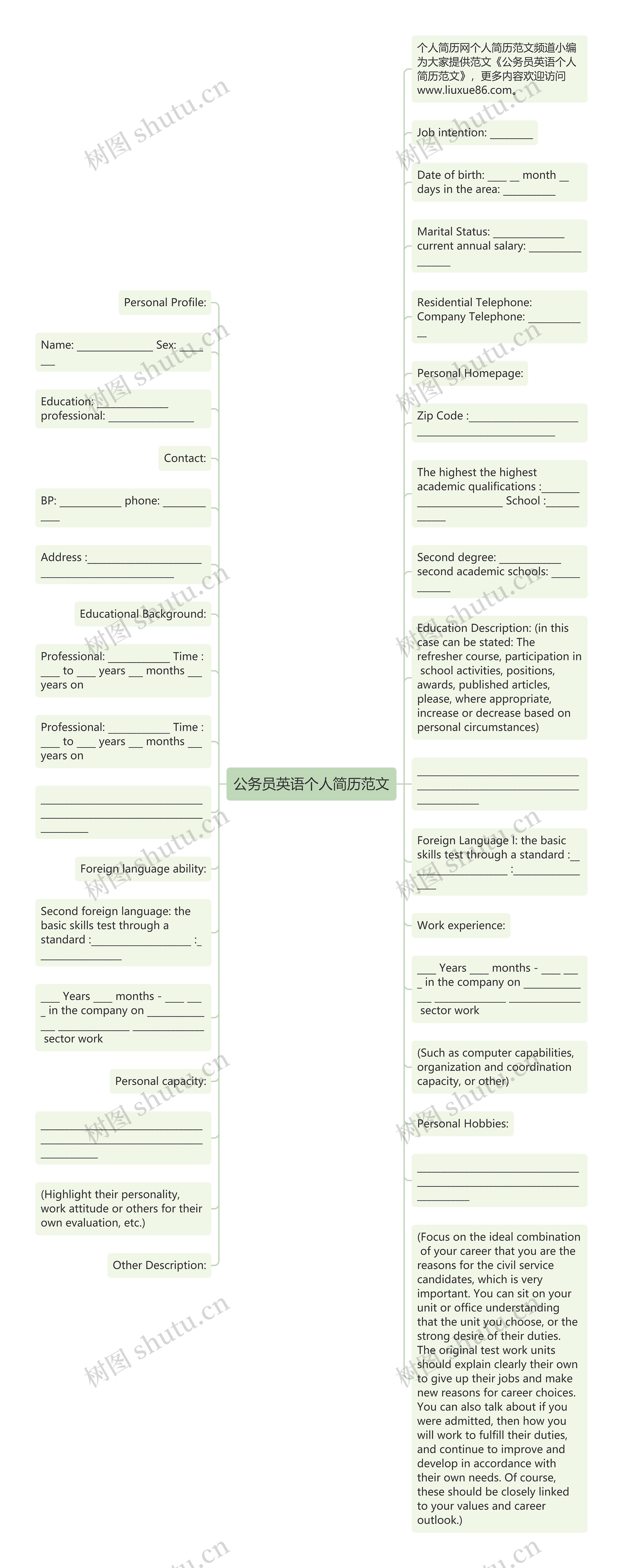 公务员英语个人简历范文思维导图