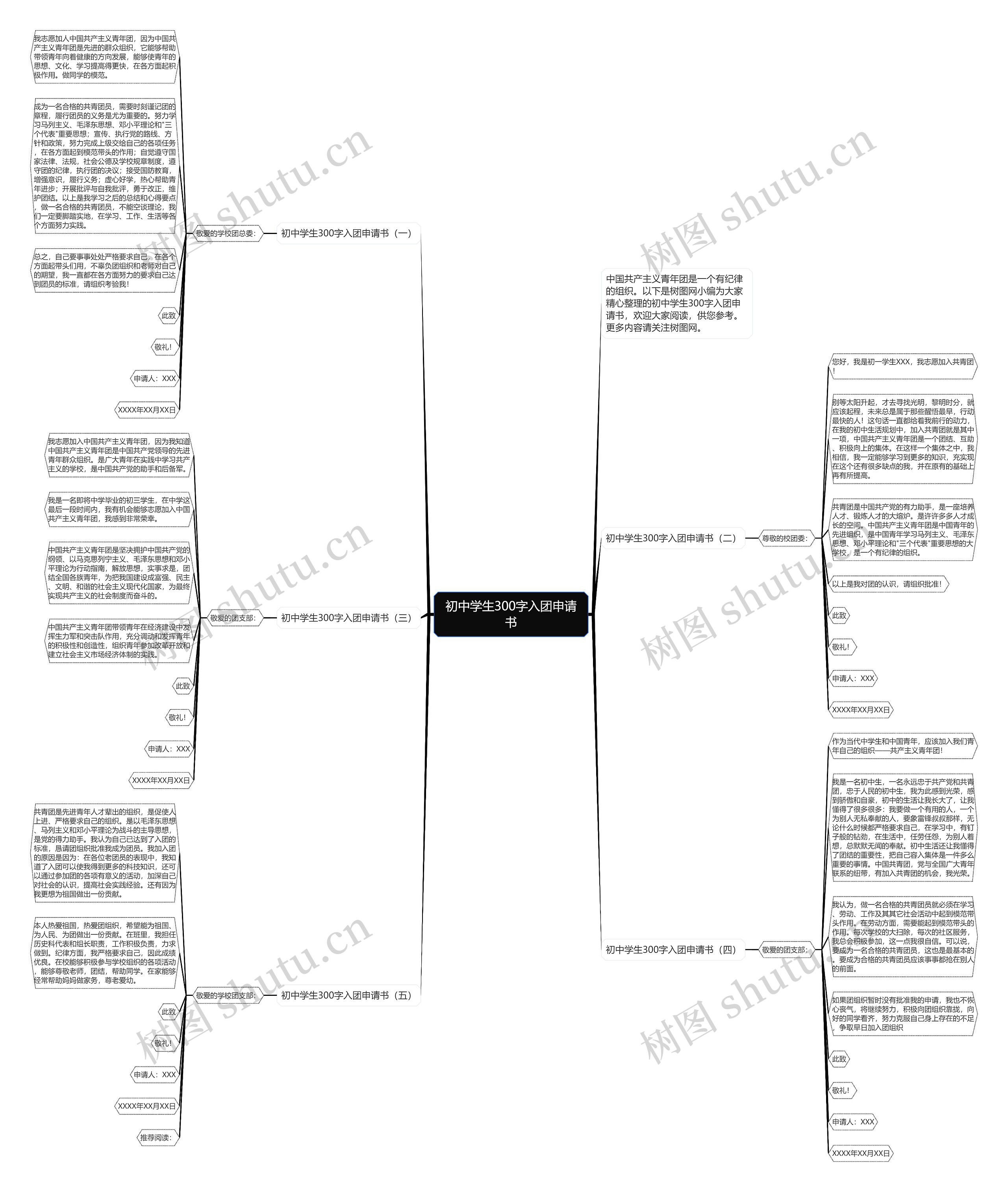 初中学生300字入团申请书思维导图