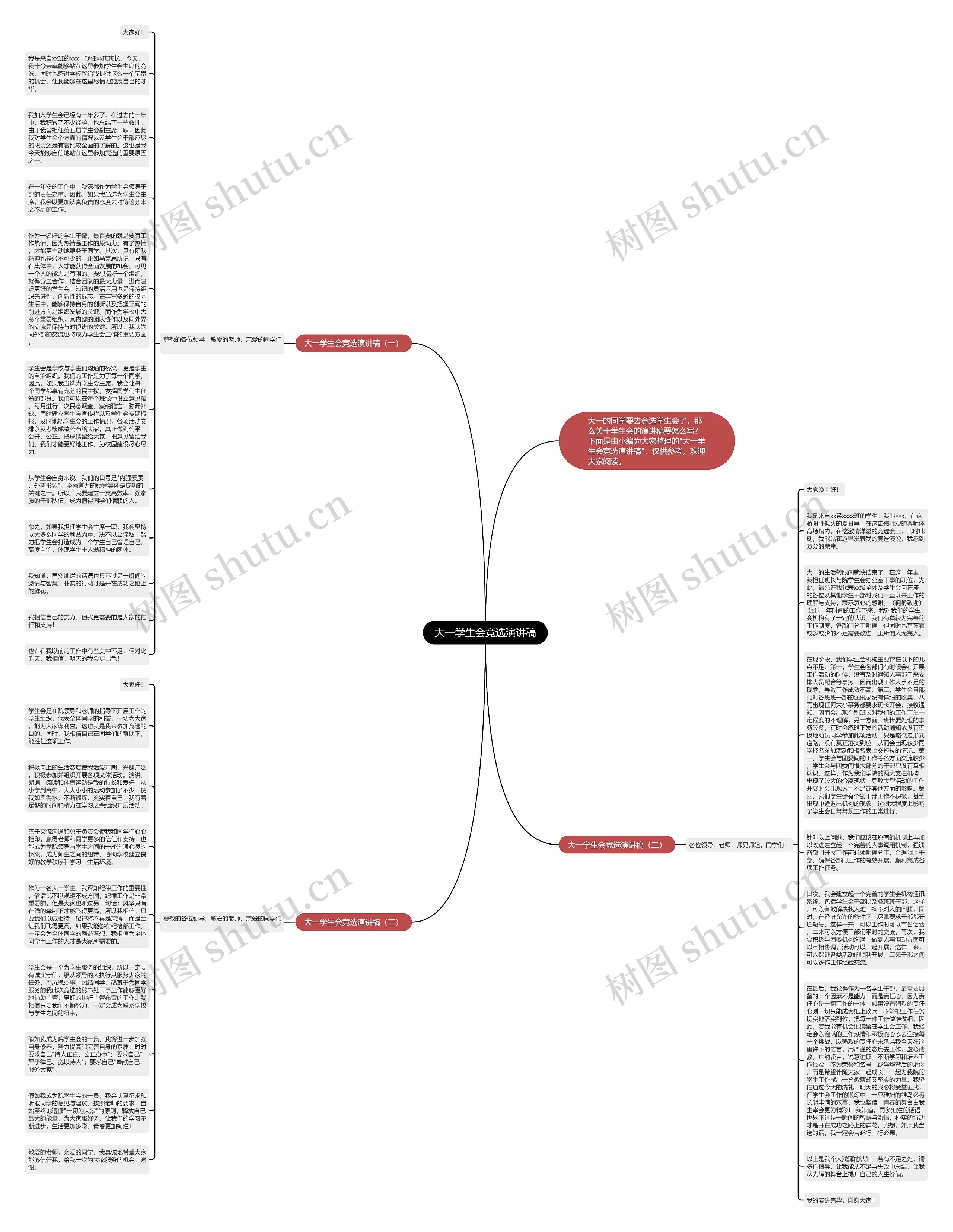 大一学生会竞选演讲稿思维导图