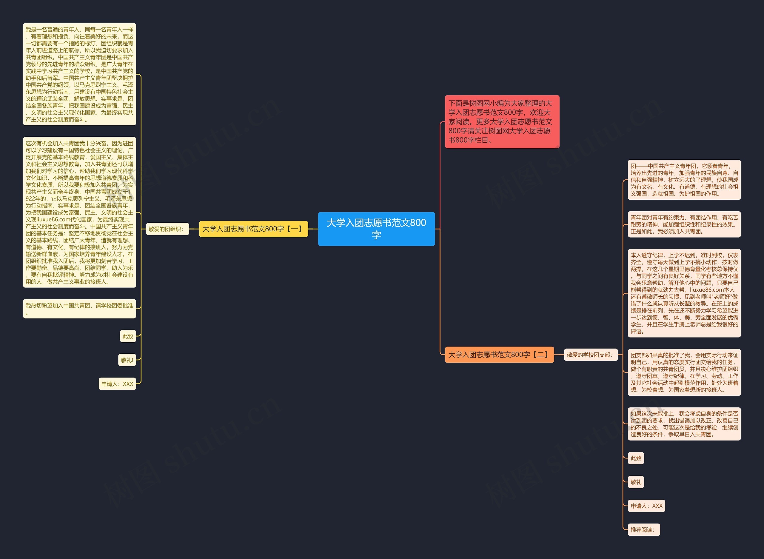 大学入团志愿书范文800字思维导图