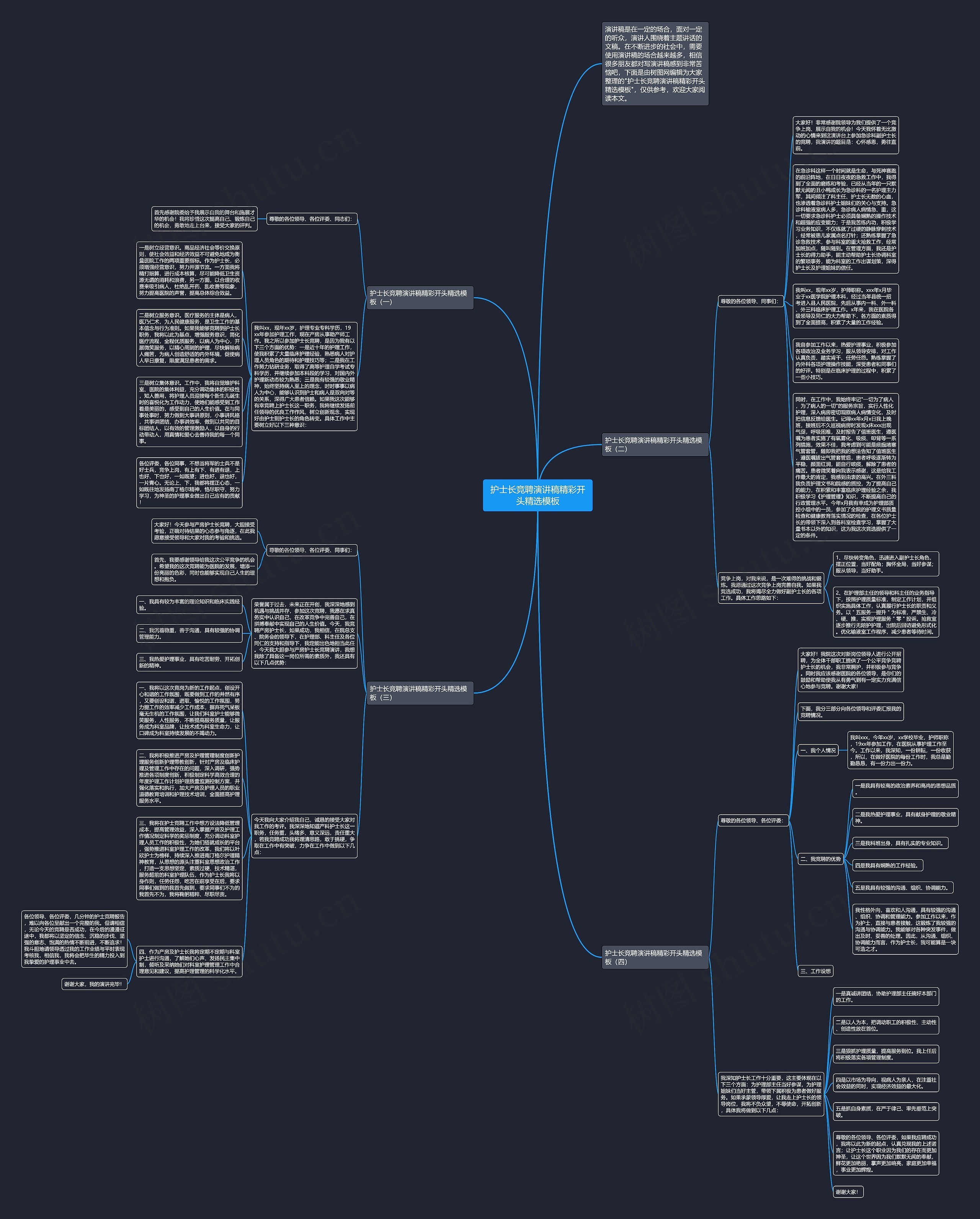 护士长竞聘演讲稿精彩开头精选思维导图