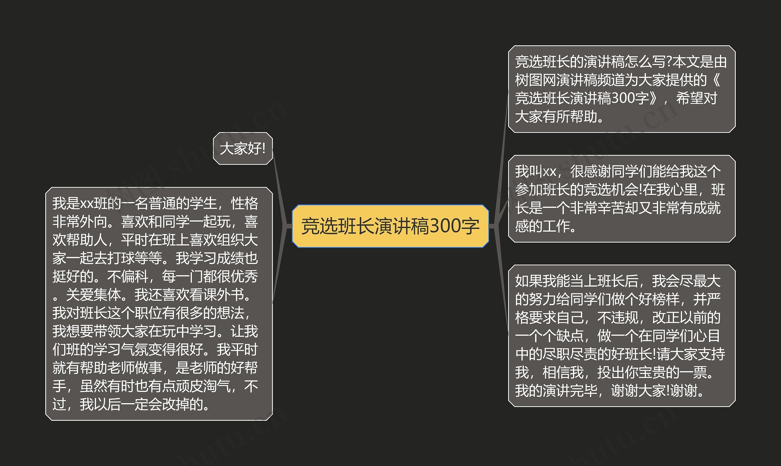 竞选班长演讲稿300字思维导图