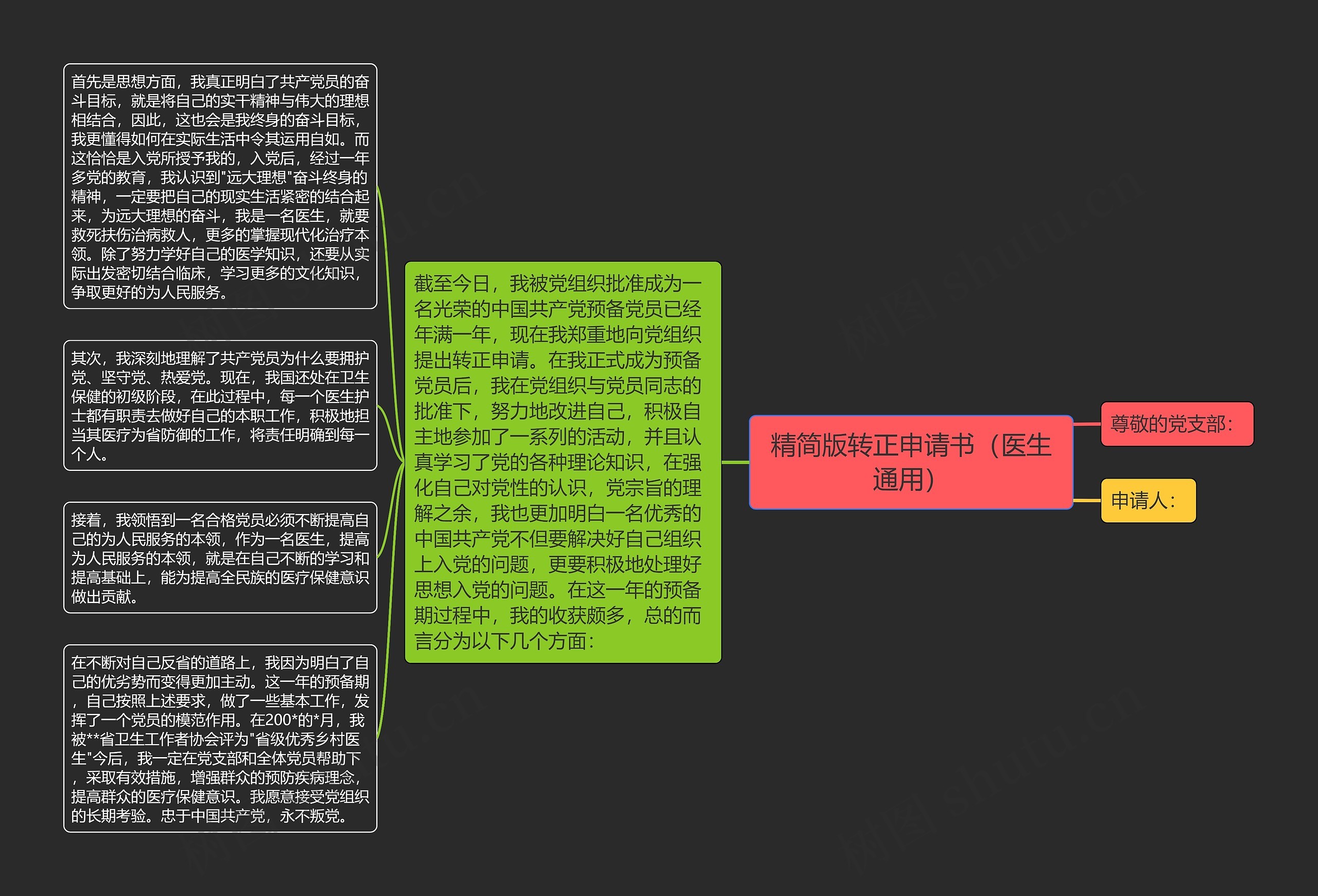 精简版转正申请书（医生通用）思维导图