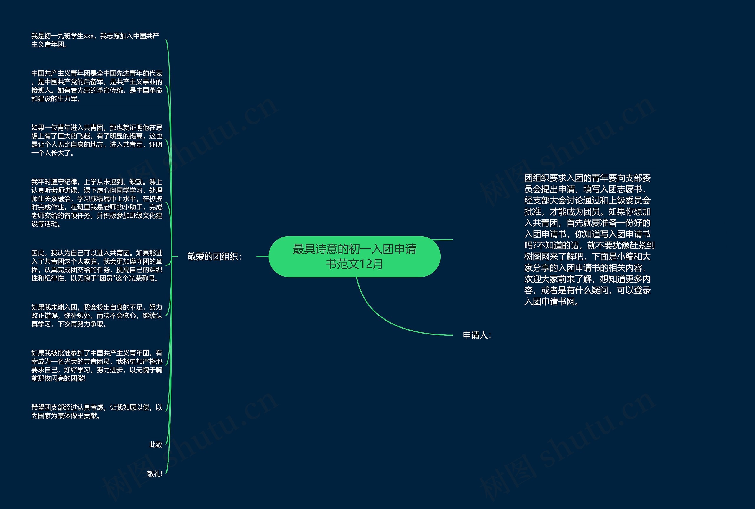 最具诗意的初一入团申请书范文12月思维导图