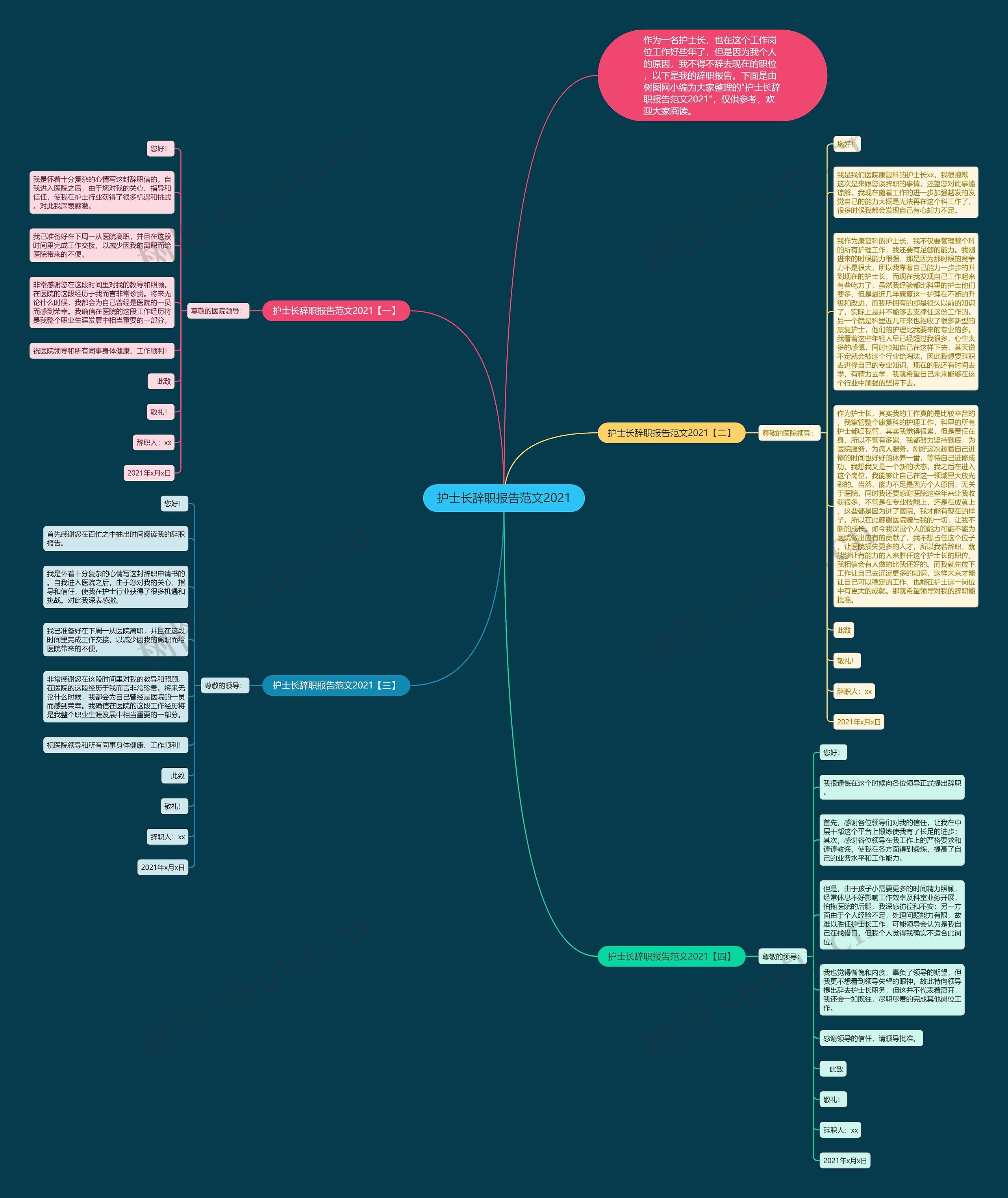 护士长辞职报告范文2021思维导图