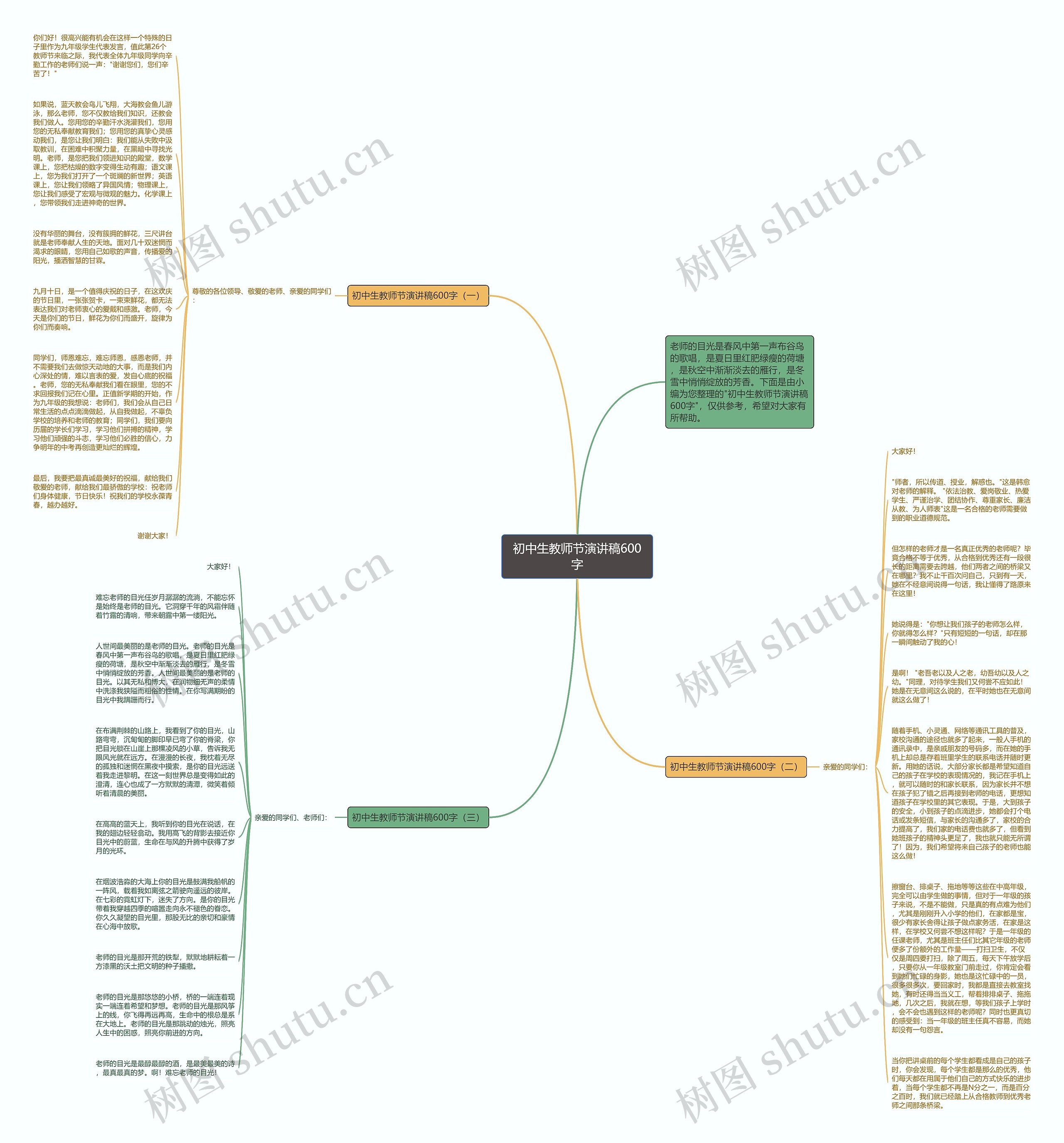 初中生教师节演讲稿600字思维导图