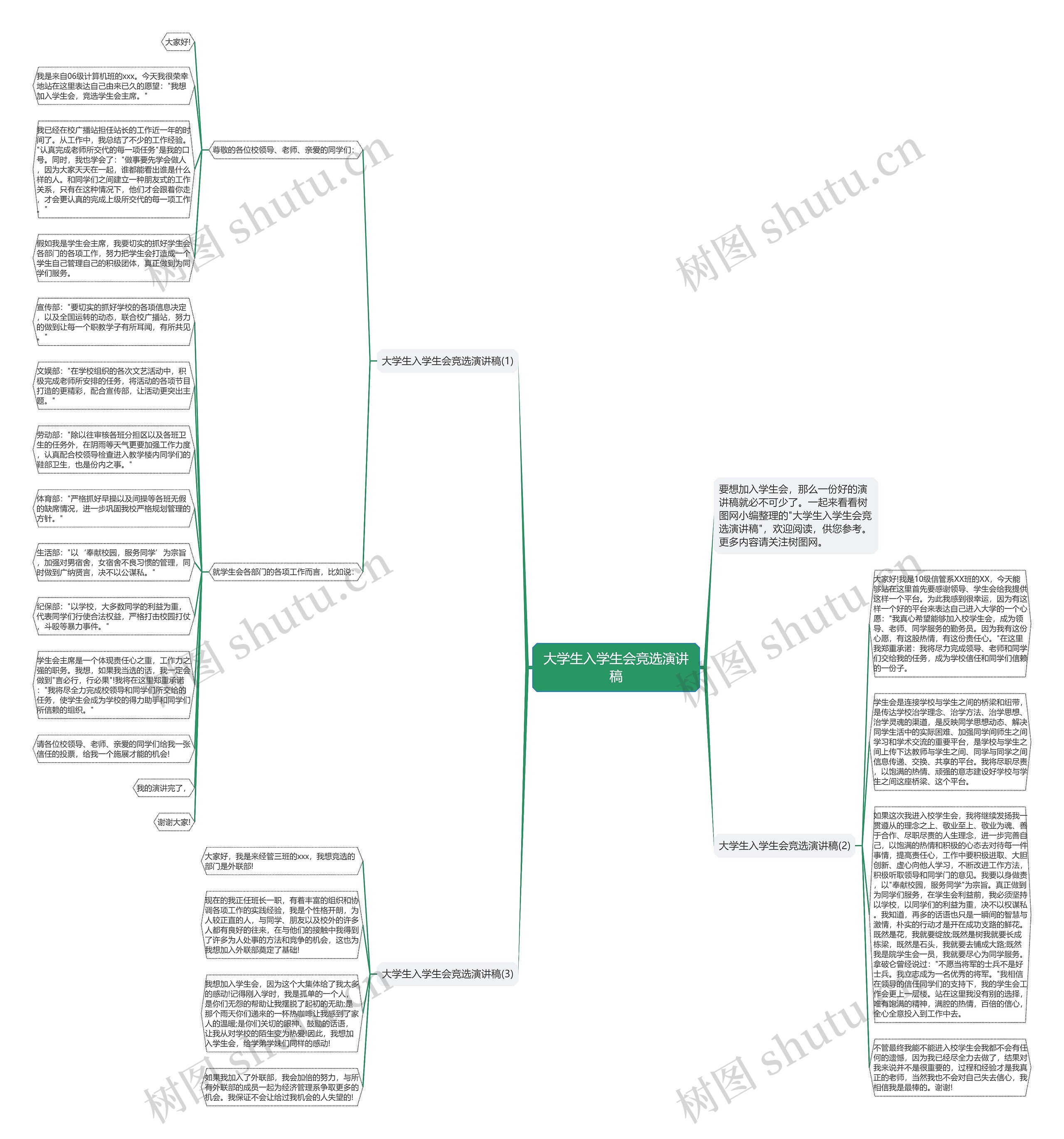 大学生入学生会竞选演讲稿思维导图