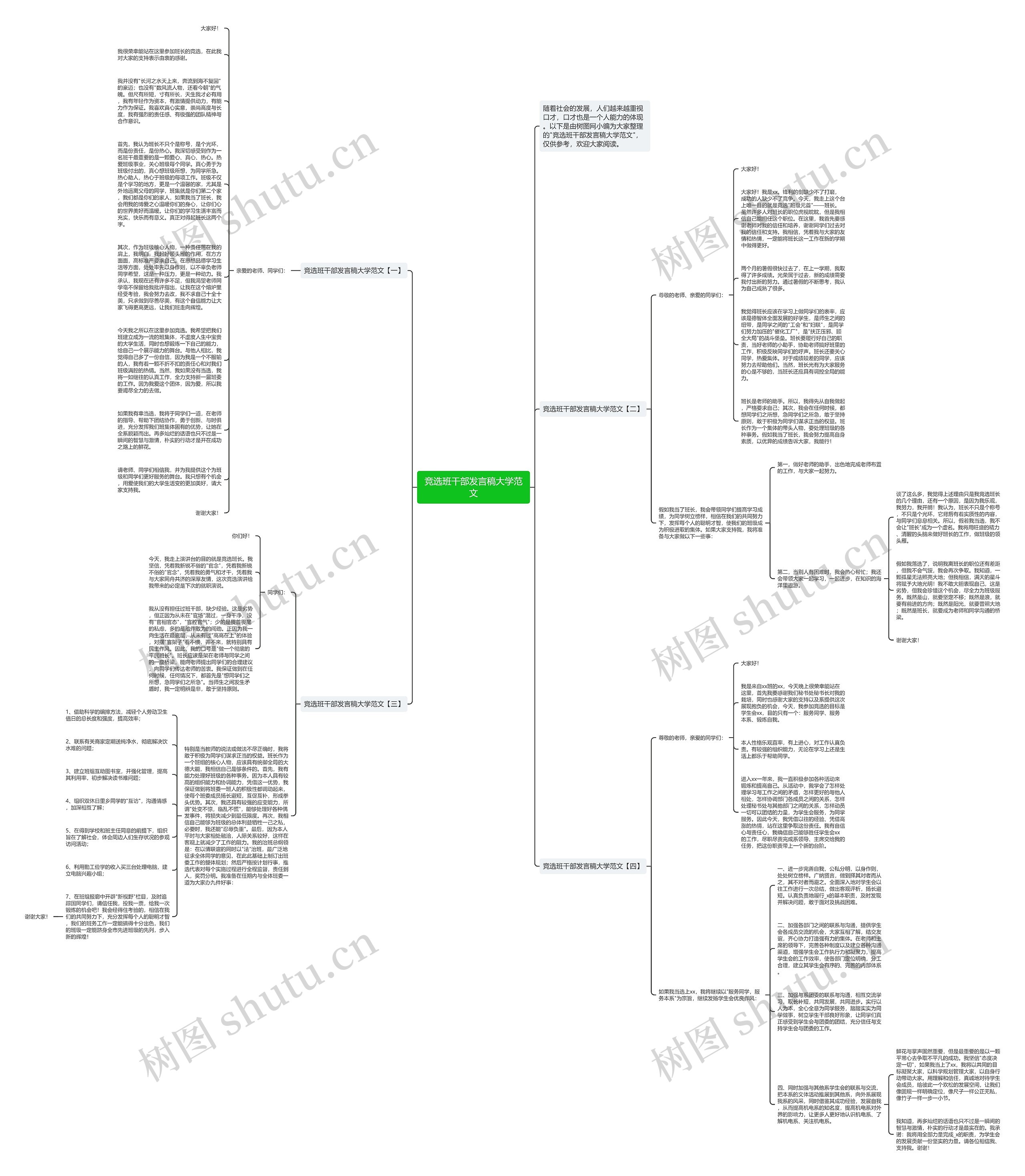 竞选班干部发言稿大学范文思维导图
