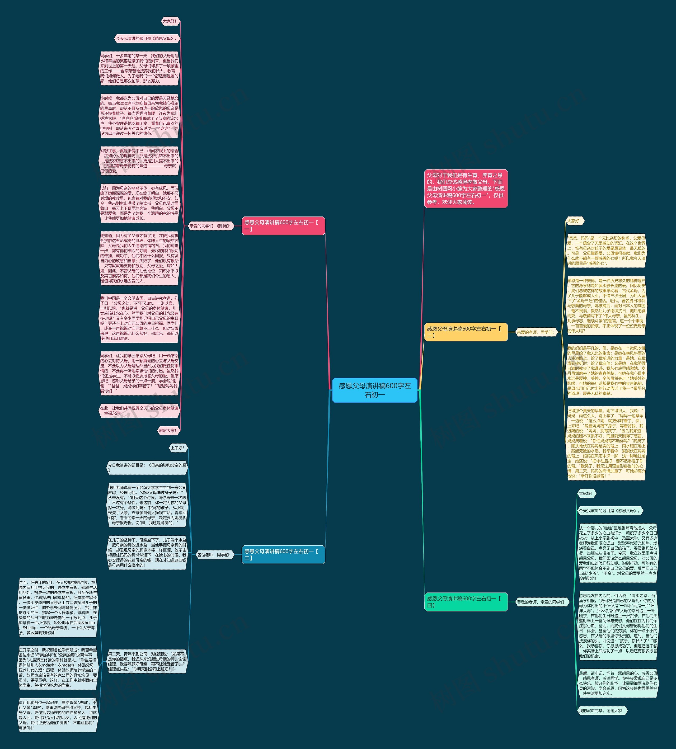 感恩父母演讲稿600字左右初一思维导图