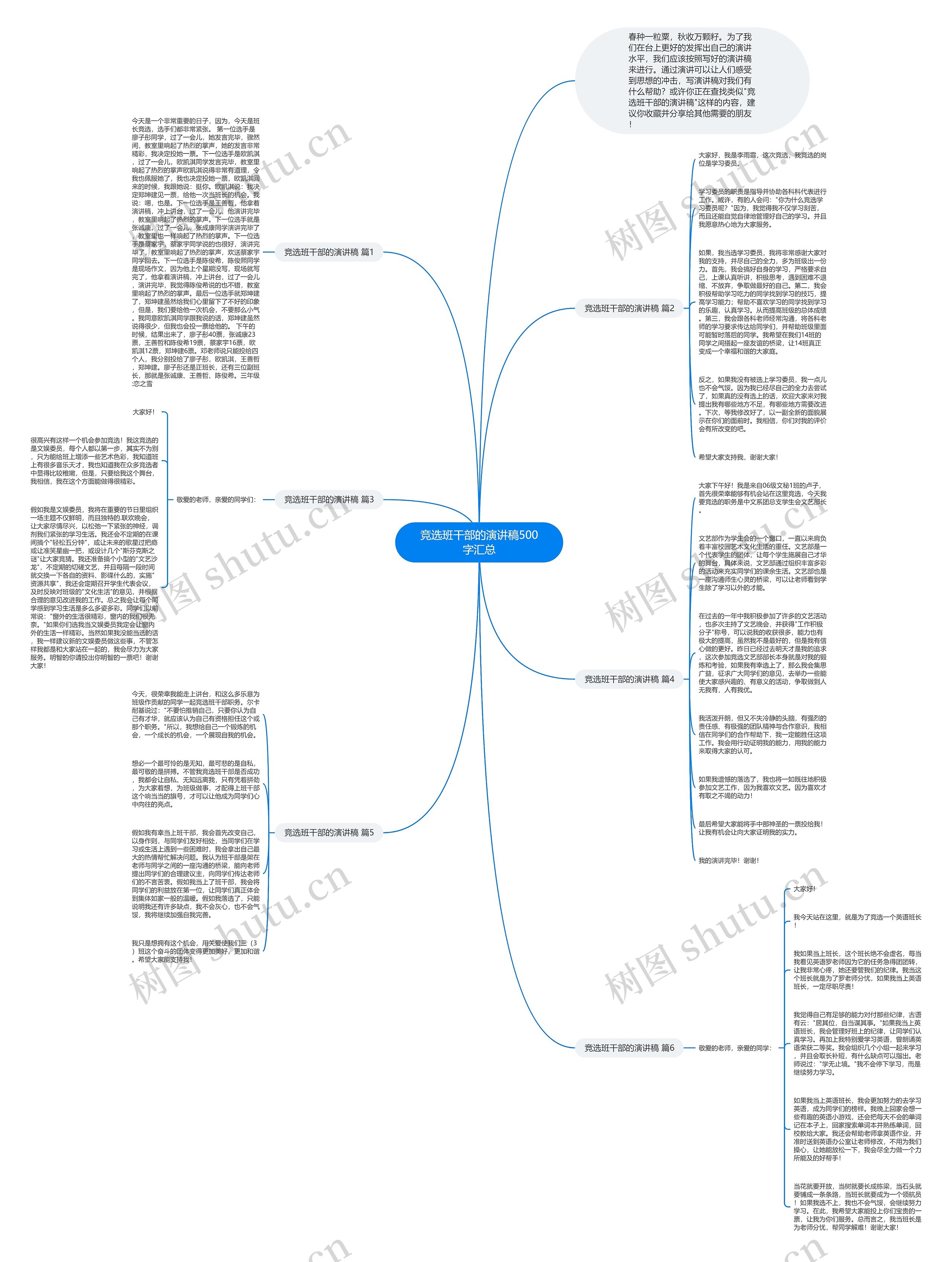 竞选班干部的演讲稿500字汇总思维导图