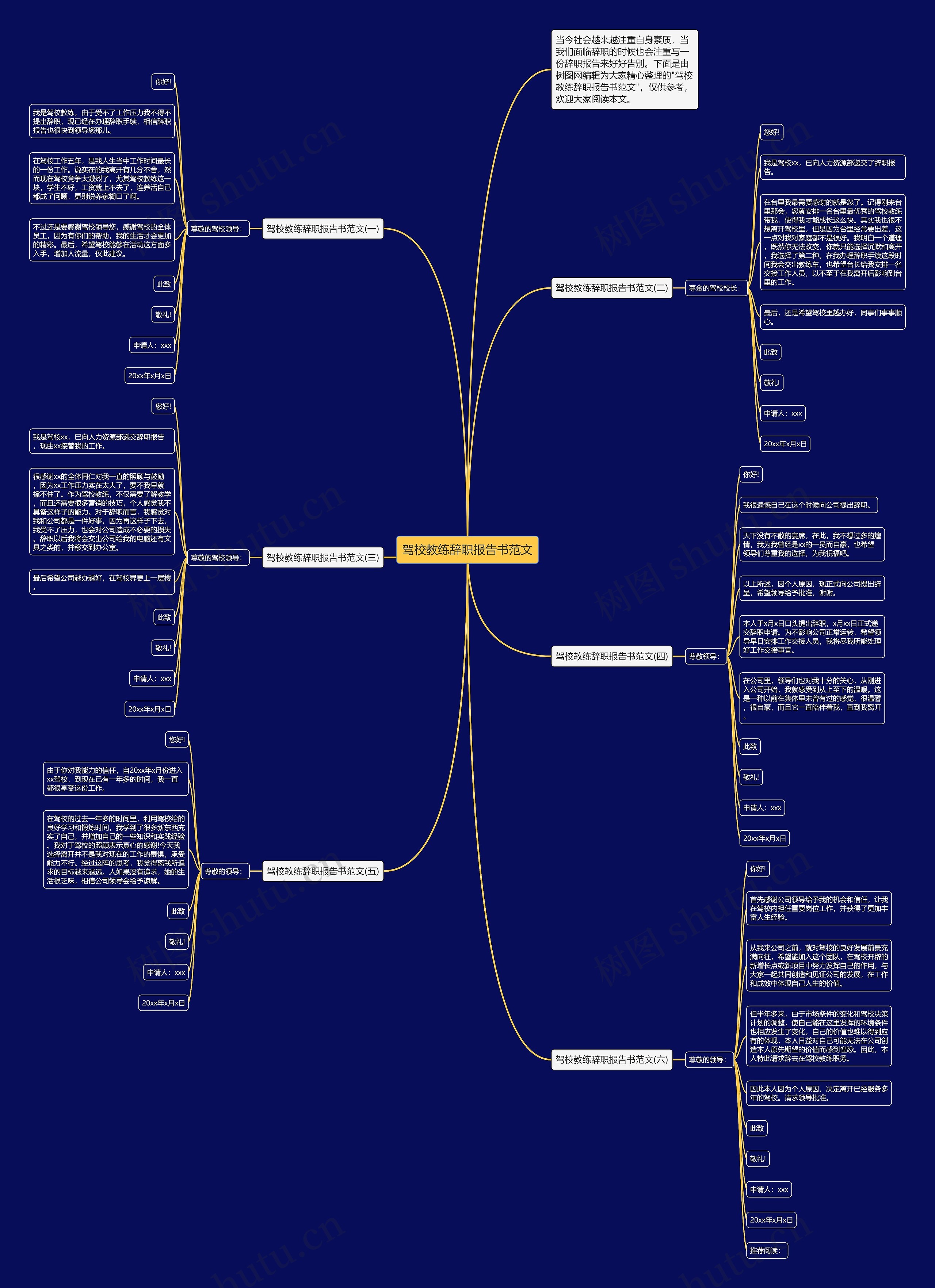 驾校教练辞职报告书范文思维导图