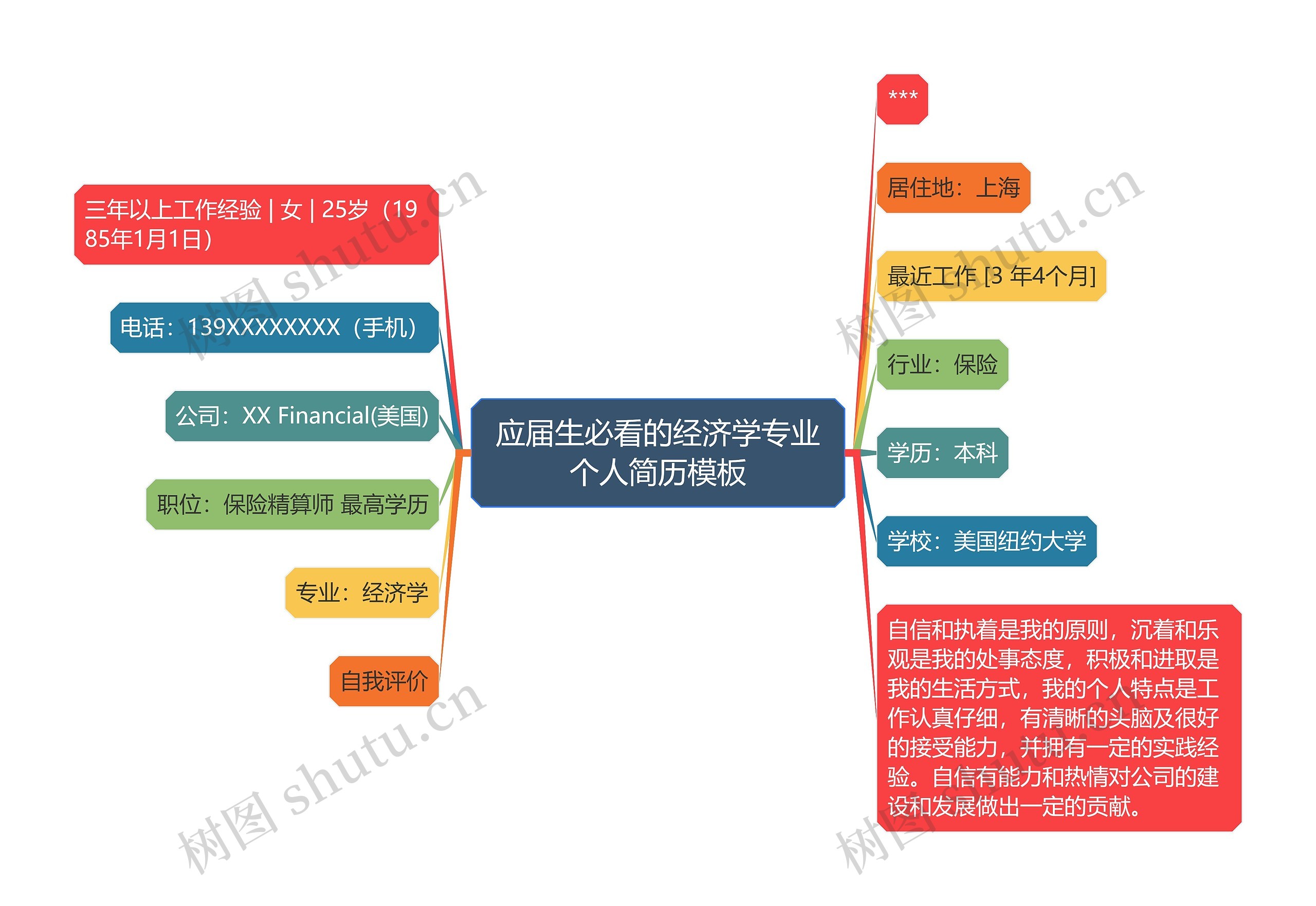 应届生必看的经济学专业个人简历思维导图