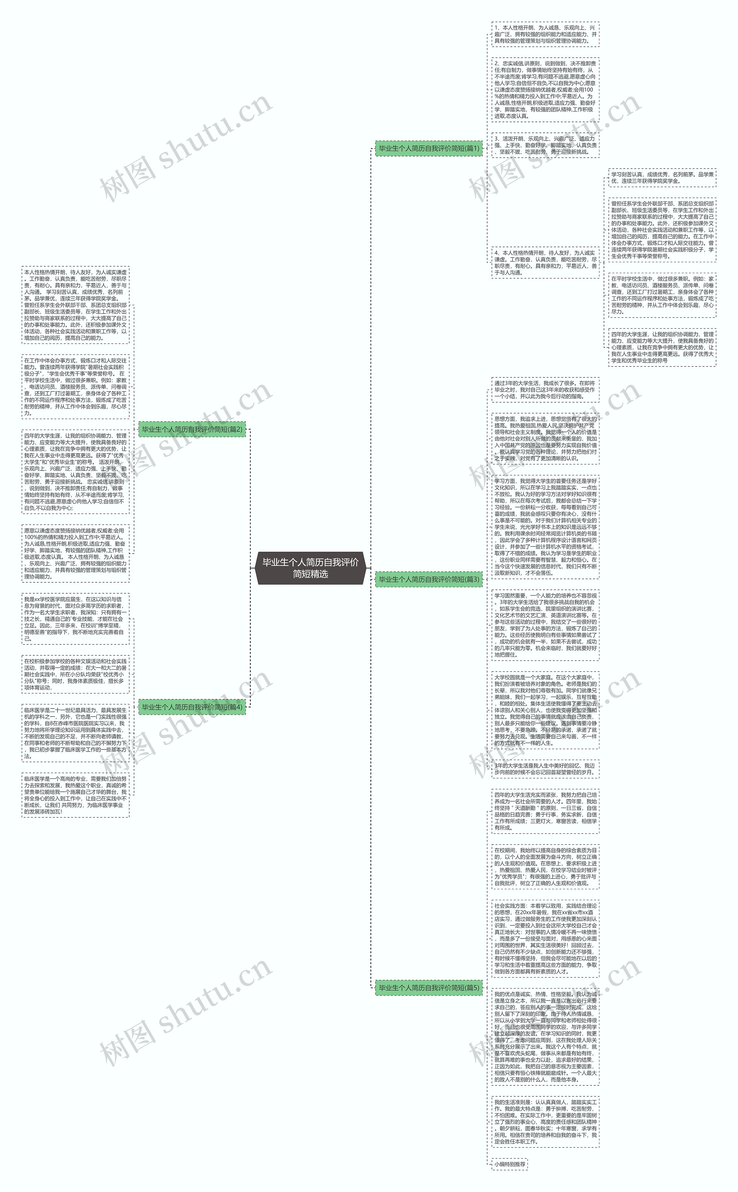 毕业生个人简历自我评价简短精选思维导图