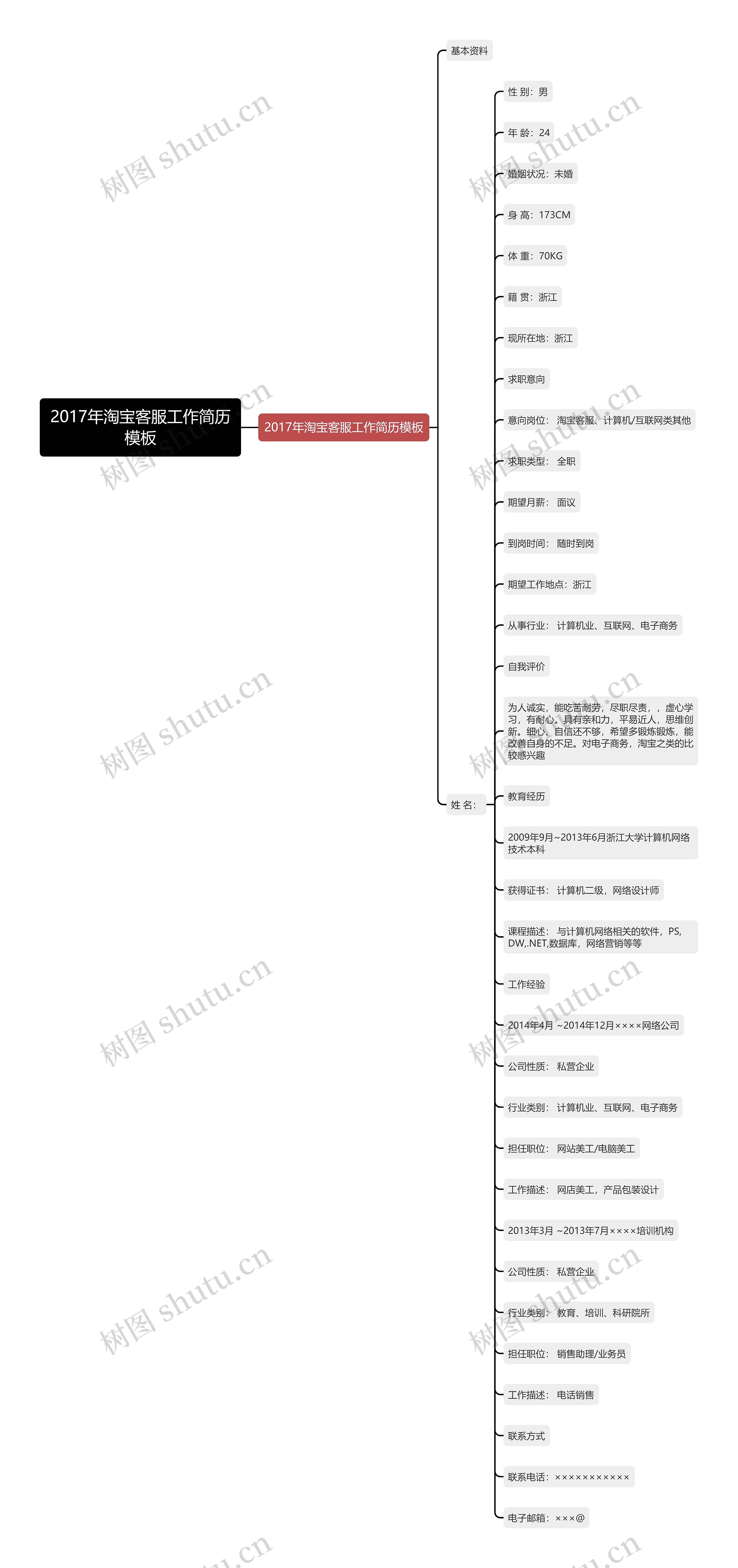 2017年淘宝客服工作简历思维导图